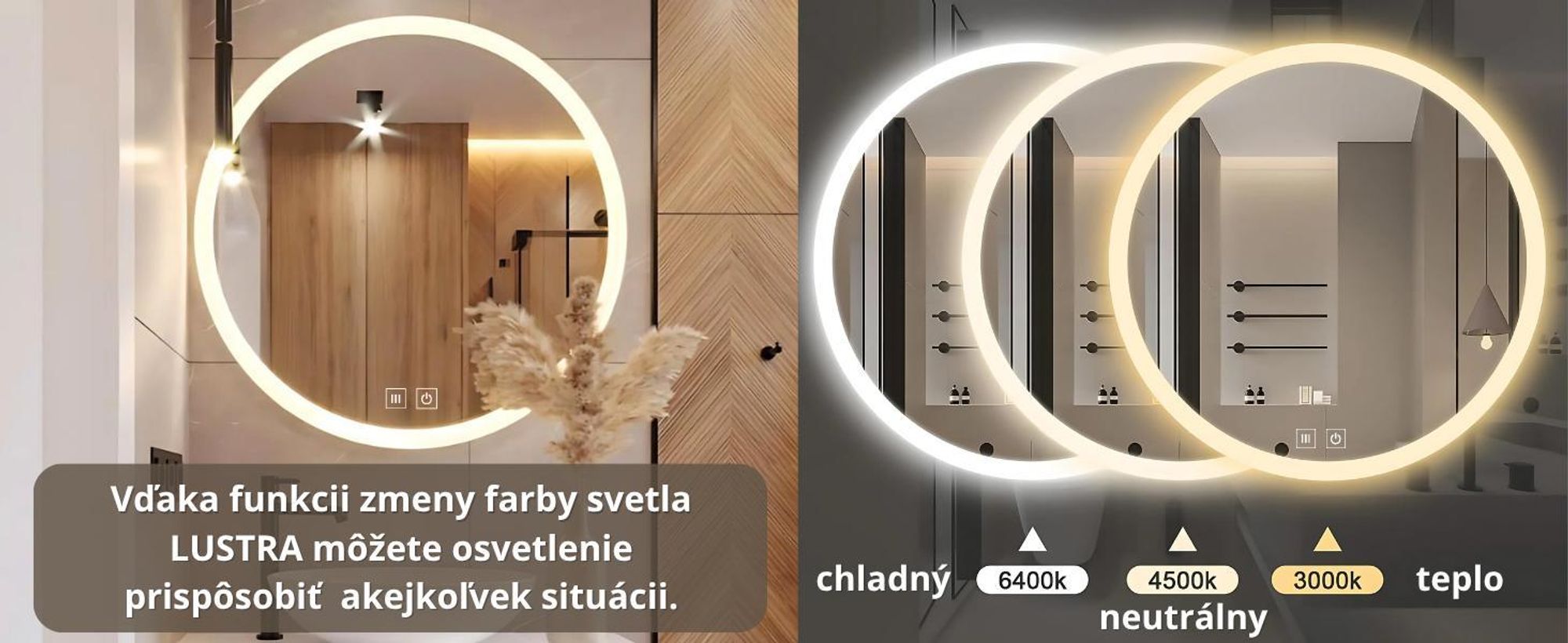 Okrúhle kúpeľňové zrkadlo bez rámu s LED osvetlením - stmievateľné - nástenné zrkadlo - 60 cm - proti zahmlievaniu Stmievateľné