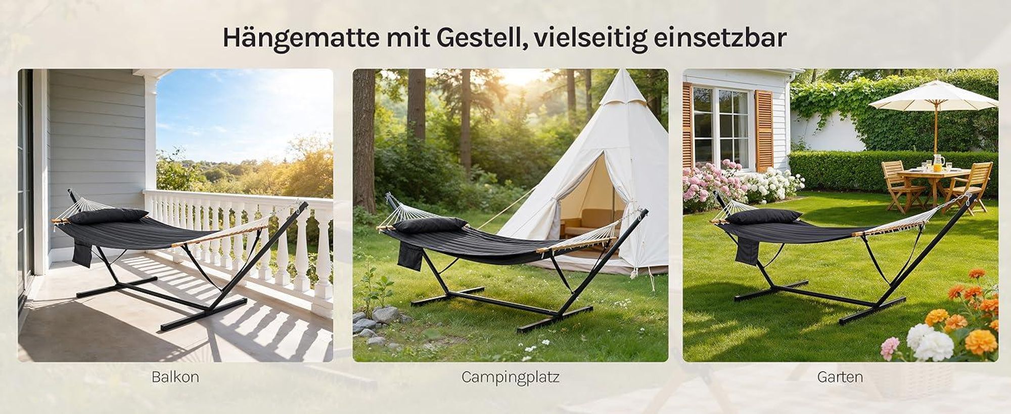 WOLTU Hängematte mit Gestell belastbar bis 250 kg für 2 Personen, Anthrazit