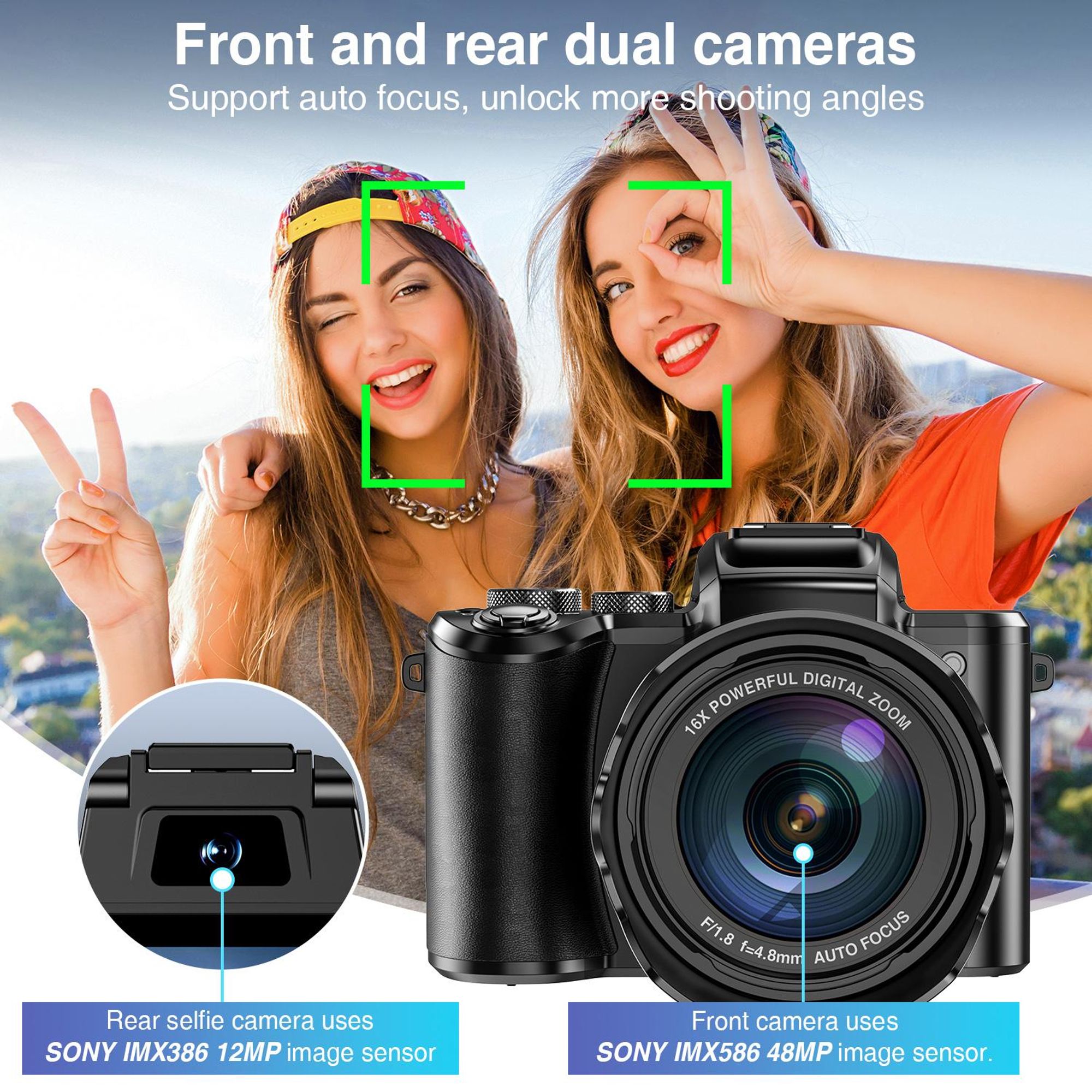 8K-Digitalkamera mit Autofokus, 88 MP, WLAN, professionelle Kamera mit zwei Objektiven und 16-fachem Digitalzoom sowie Touchscreen
