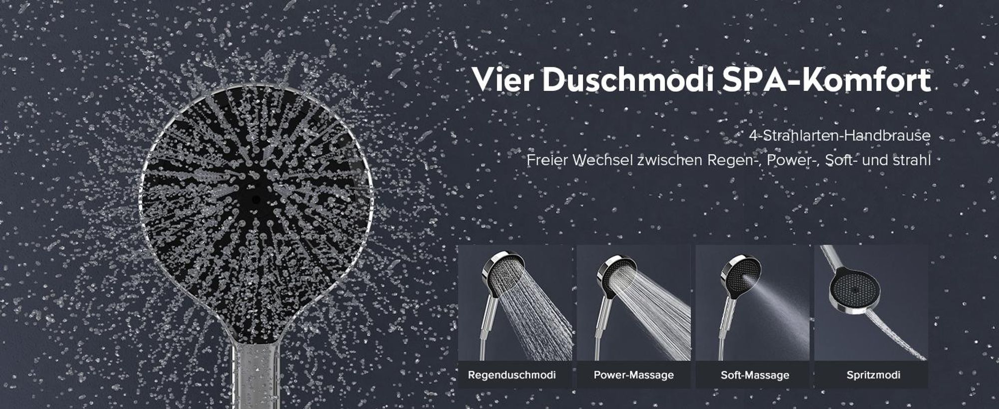 doporro Badewannenarmatur mit Handbrause, Wasserfallauslauf, Duscharmatur Komplettset aus Messing mit 4 Strahlarten, 1.5m Brauseschlauch Silber DSN-401