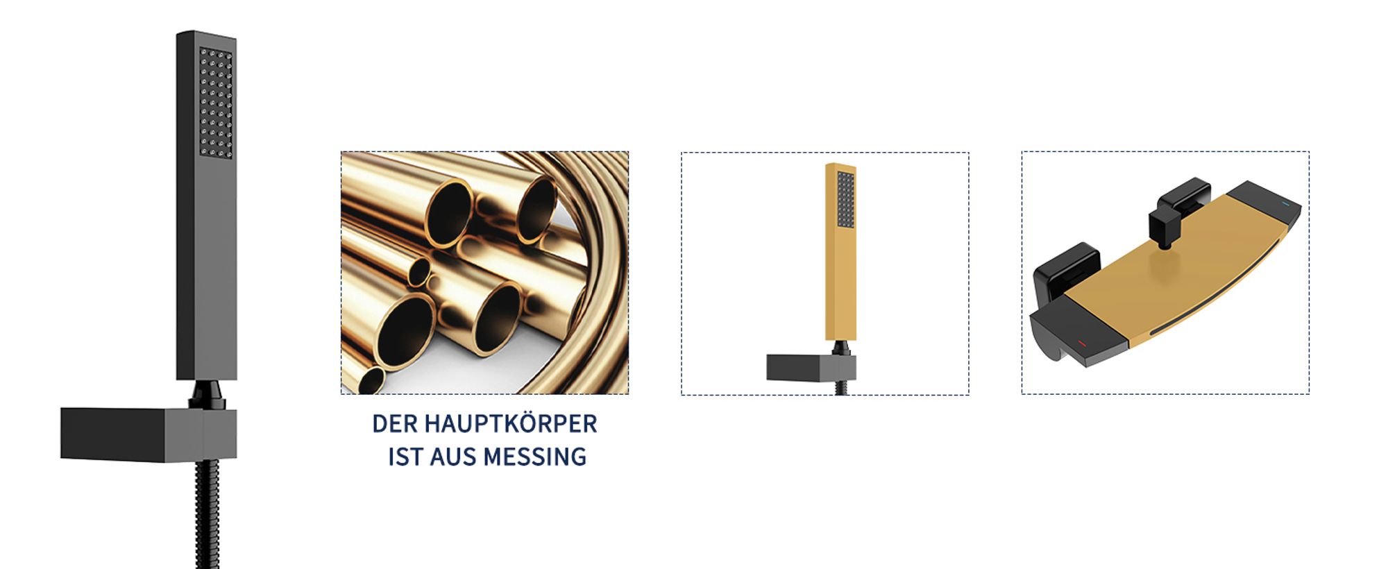 Homelody Wasserfall Badewannenarmatur mit Regal,Wannenarmatur mit Handbrause,Badewanne Armatur Duscharmatur für Bad, Schwarz matt,Komplett Duschset