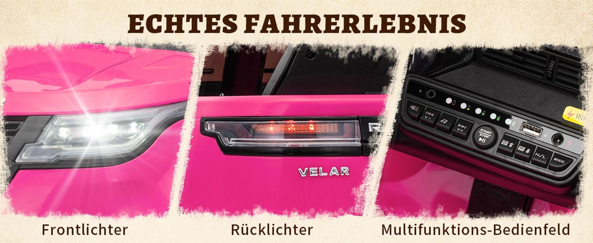 12V 4.5A.h LAND ROVER Velar Elektroauto Kinderauto,mit 2,4G Fernbedienung, LED Scheinwerfer, MP3, Hupe und Musik