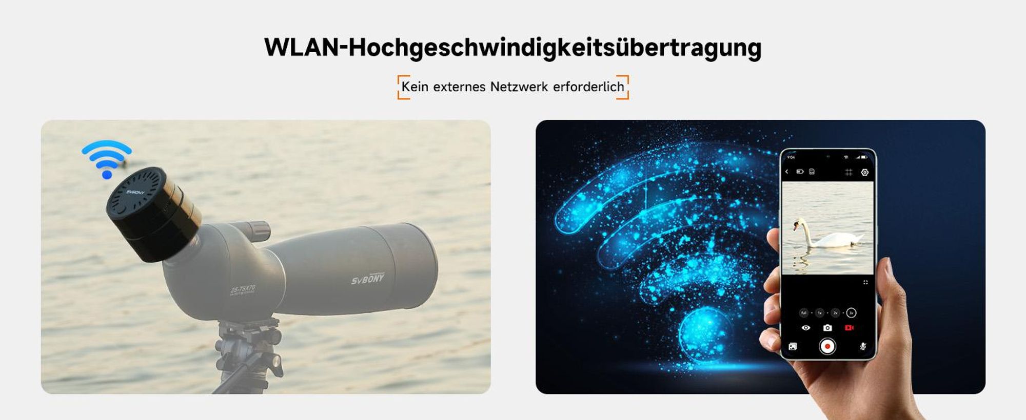 Svbony SC002 Spektiv Kamera, WIFI Elektronische Okularkamera, 2MP 1080P, 32GB TF-Karte, 10m Übertragung, 4 Zoom-Effekte, 37-56mm, für Fotografi