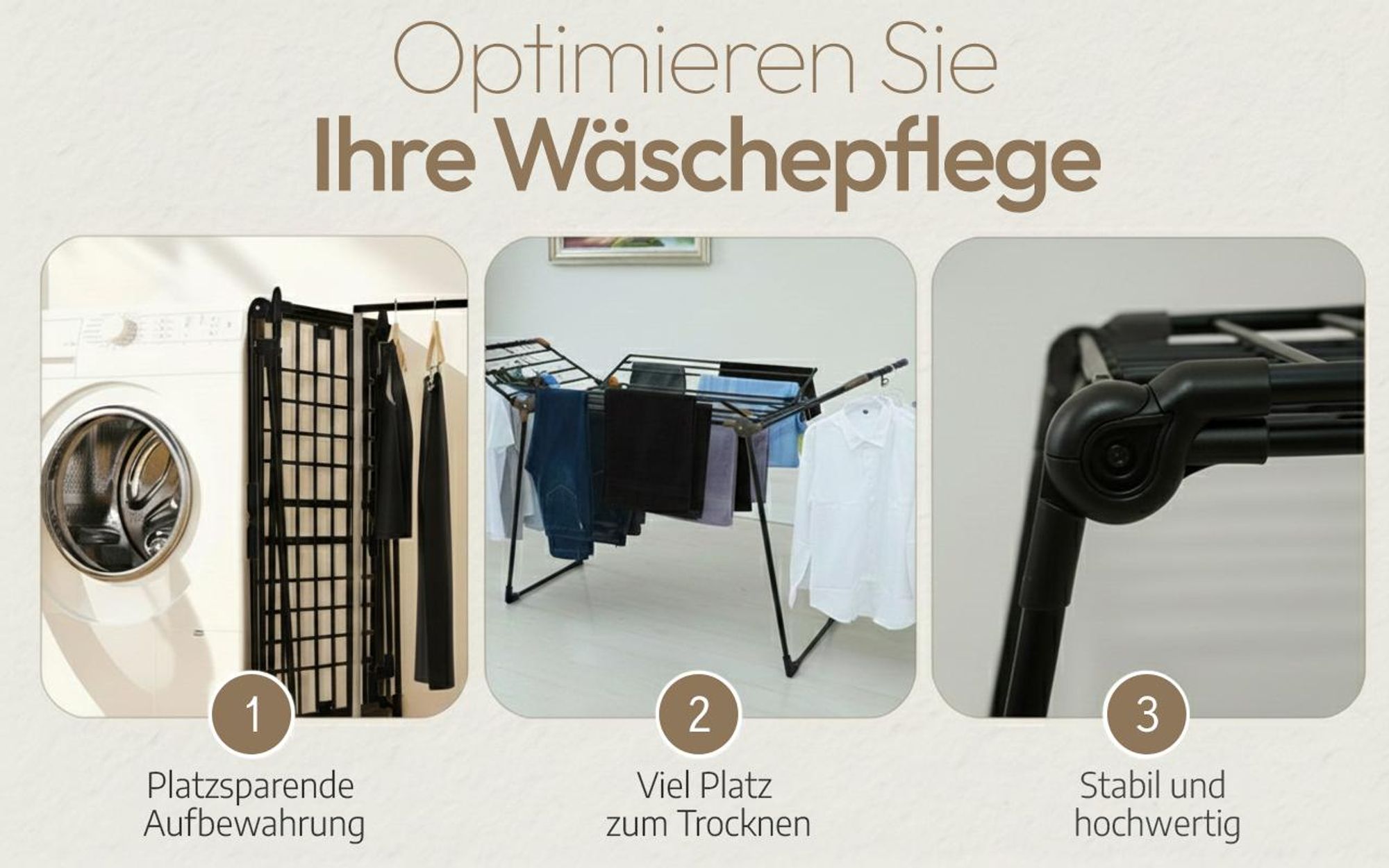 Meisterhome® Extra großer und Stabiler Wäscheständer - Schwarz - Standtrockner mit Flügeln für Lange Kleidungsstücke, standfester Flügelwäschetrockner - für drinnen und draußen - 25m Trockenleinenlänge