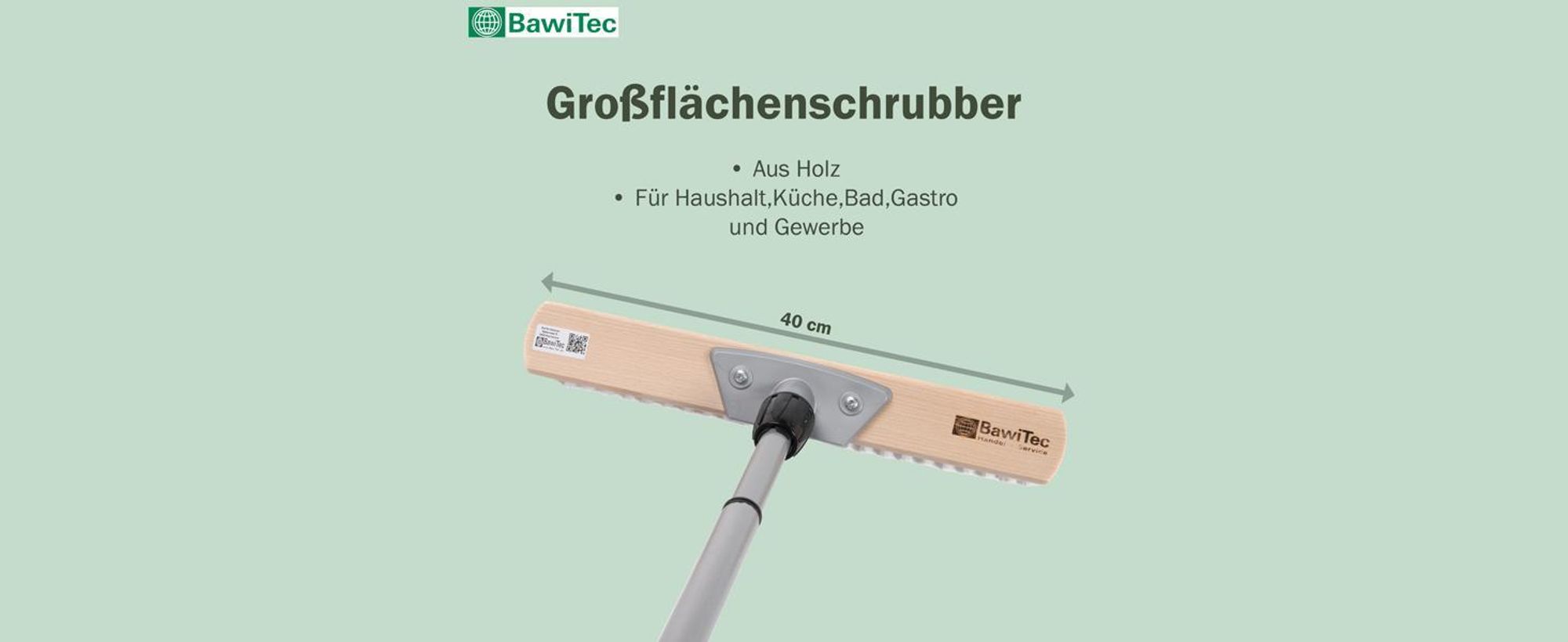 BawiTec Großraumschrubber 40cm Breit mit Teleskopstiel 200cm Lang ppn-weiß Schrubber Stiel ausziehbar weiße Borsten
