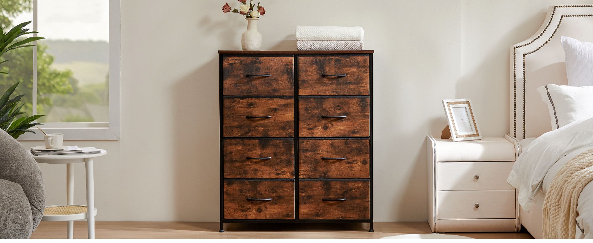 Sweetcrispy Kommode mit Stoffschubladen , Chest of Drawers mit 8 schubladenschrank, kommode schlafzimmer schubladen schrank,Stoffkommode drawer
