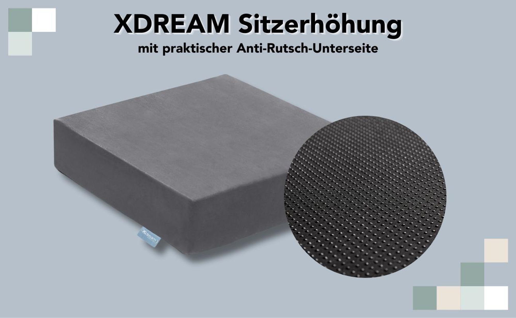 Formstabile Sitzerhöhung für Kinder und Erwachsene | Aufstehhilfe | Sitzkissen |  40 x 40 x 10cm | XDREAM