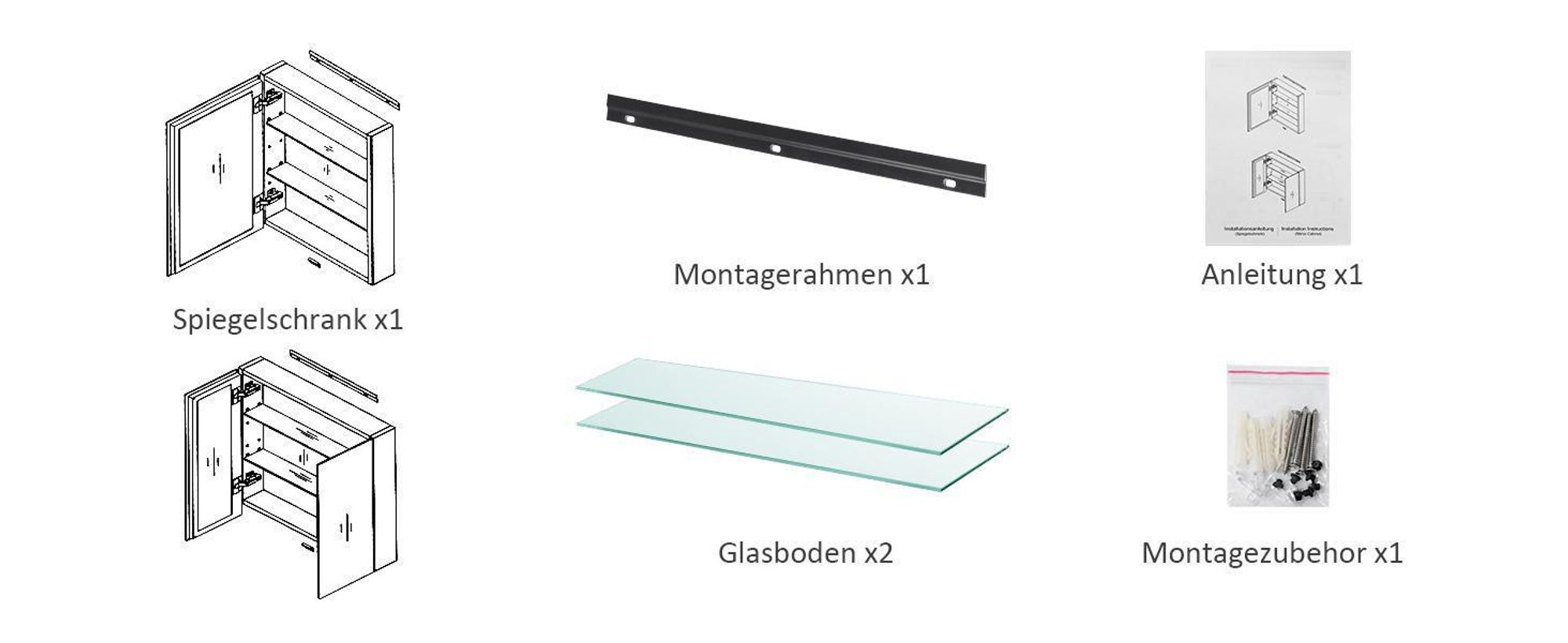 EMKE Spiegelschrank Bad 85x65cm, Rostfreier Aluminium Badezimmerschrank mit 2 Türen, Wandmontage Horizontal, Soft-Close Scharniere, Schwarz
