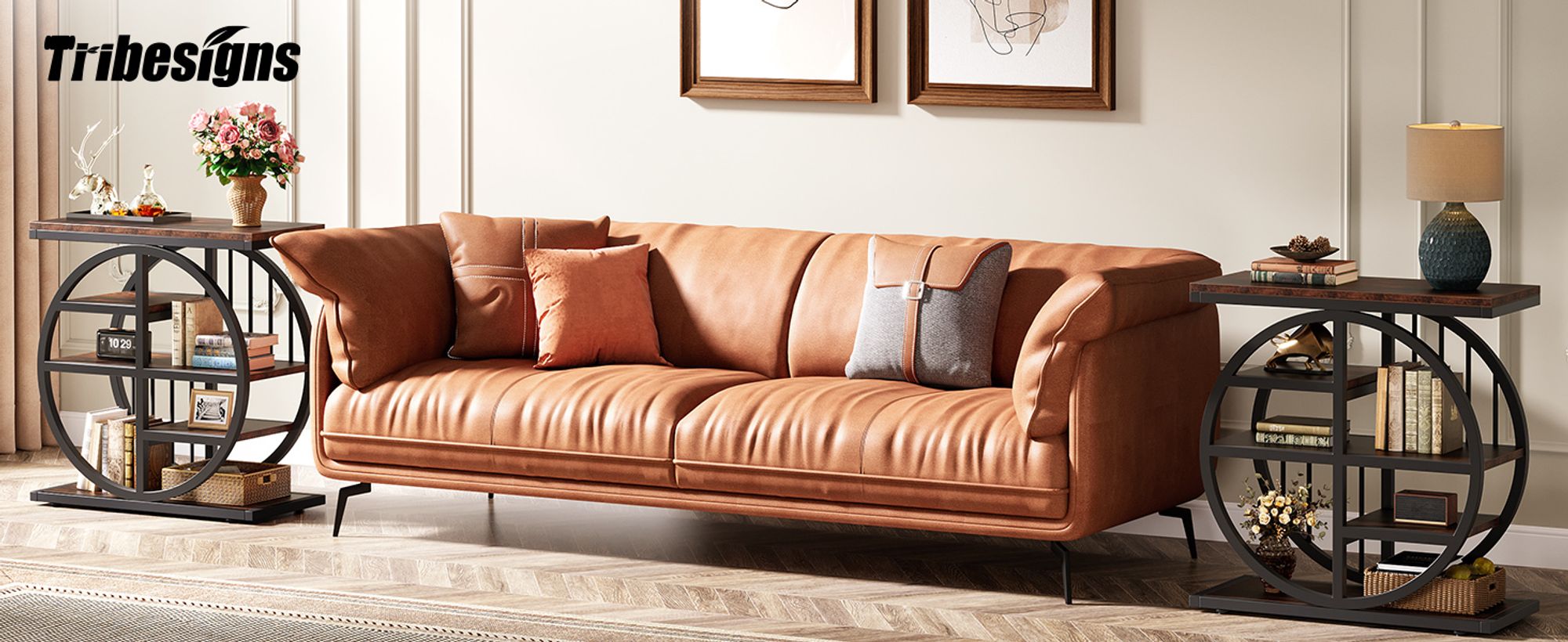 Tribesigns 5-Tier Beistelltisch Schmaler Holz, 60 x 30 cm Couchtisch Sofatisch mit Metallrahmen, Industrielle Beistelltisch Nachttisch für Wohnzimmer