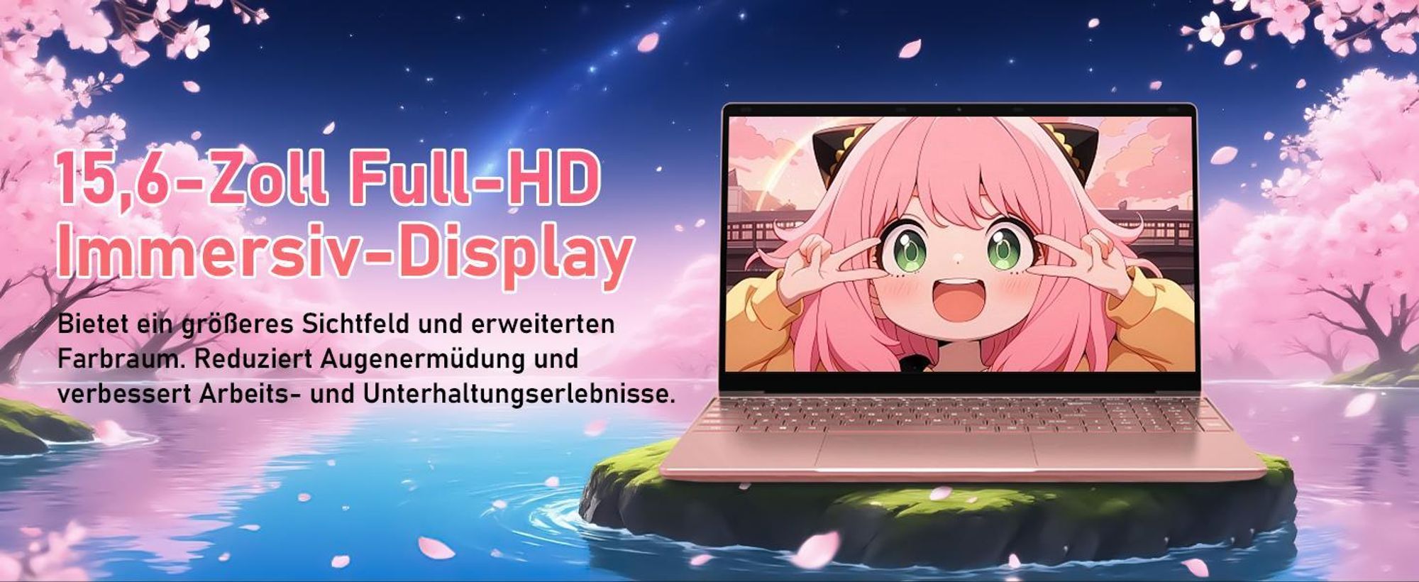 Molegar 15.6" Pink Laptop, 5205U, FHD, 8GB DDR4, 256GB PCIe SSD, Backlit KB, Fingerprint, 180° Hinge, 6000mAh Battery, Webcam, WiFi 5, USB 3.0, Rosa