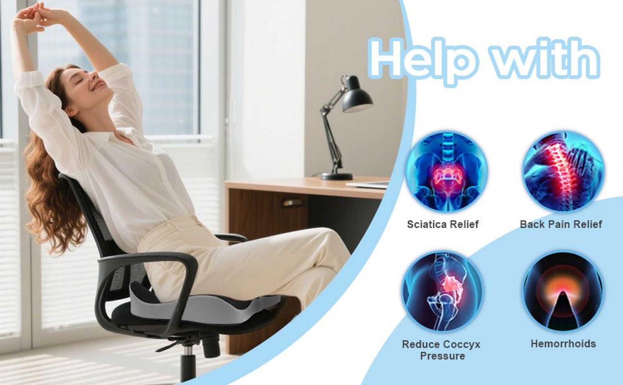 Orthopädisches Sitzkissen, Ergonomisches Hämorrhoiden Sitzkissen, Memory Foam Steißbeinkissen, Steißbein Sitzkissen für Gamingstuhl, Bürostuhl