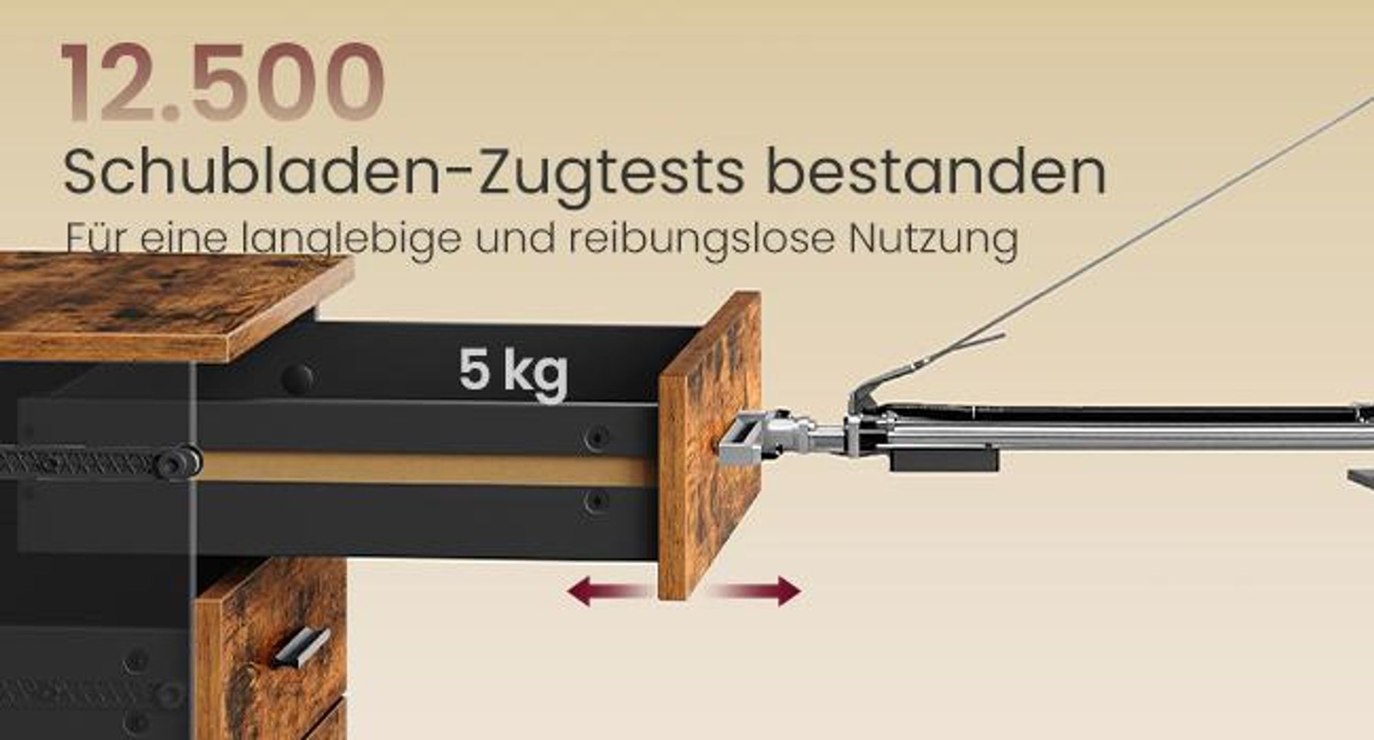 VASAGLE Rollcontainer, Aktenschrank, Schubladenschrank, Druckerständer, 5 Schubladen, mit werkzeuglosen Gleitschienen, braun