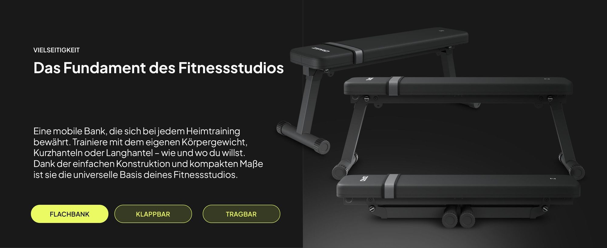 Zipro Hantelbank Flach Plank – Klappbare Fitnessbank für Zuhause Ultra-Kompakt mit Tragegriff Bis 230kg Belastbar Trainingsbank für Kurzhanteln & Hip