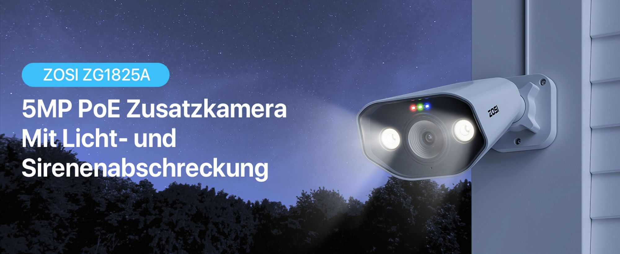 ZOSI 5MP PoE IP Überwachungskamera Aussen, 4X 5MP Kamera mit Personen-/Fahrzeugerkennung, Zusatzkamera POE NVR System, Farbnachtsicht, Zwei-Wege-Audio, C182