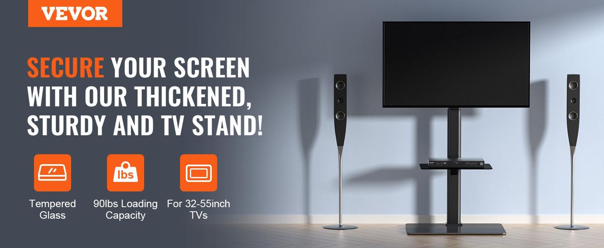 VEVOR Mobiler TV-Ständer, Mobiler TV-Wagen für 32 bis 70 Zoll Fernseher, Höhenverstellbarer Tragbarer TV-Ständer mit Rädern, Doppelschale für audiovisuelle Geräte, Rollender TV-Ständer mit Halterung für Schlafzimmer, Wohnzimmer, 81,3-165,1 cm, Fest-a
