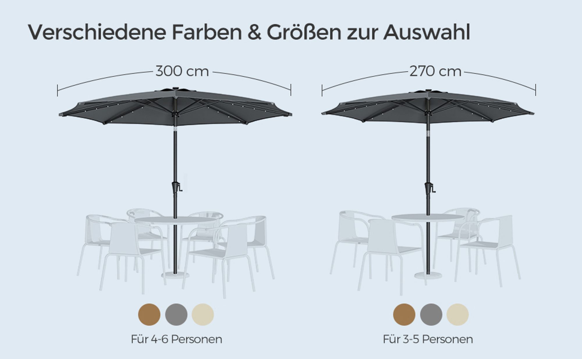 SONGMICS Sonnenschirm Ø 300 cm mit 32 LED-Lämpchen UV-Schutz