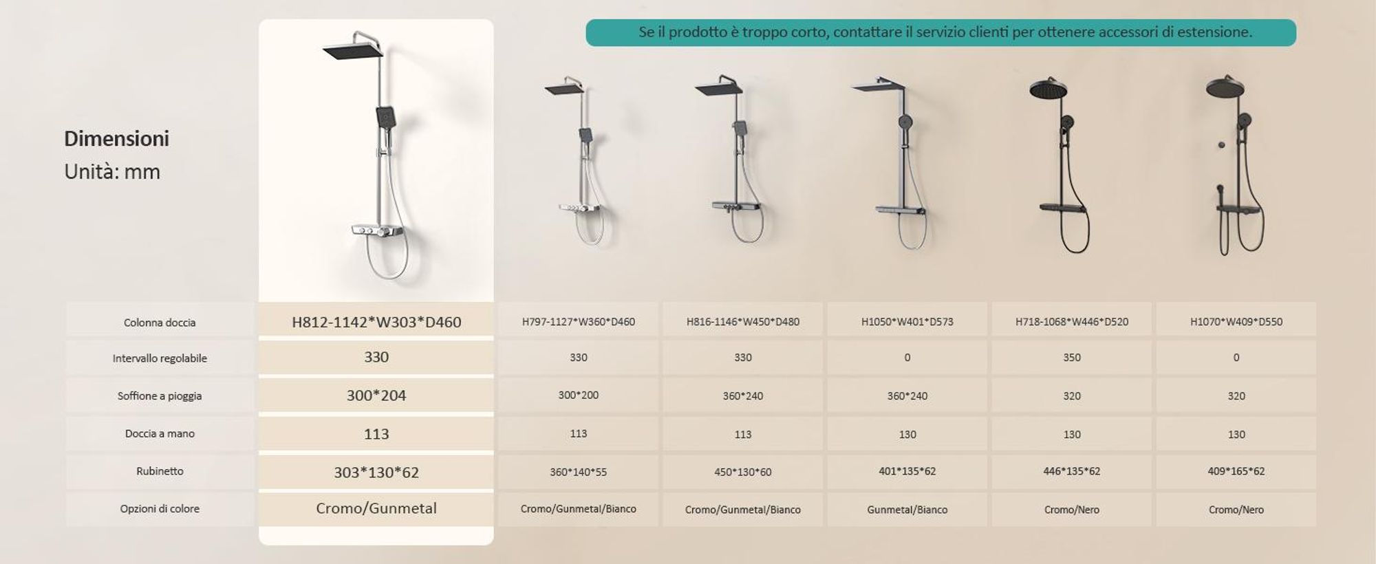 Sistema doccia EMKE con termostatico Set doccia in acciaio inox con doccetta a 3 funzioni, doccia a pioggia, pannello doccia, rubinetteria per vasca e doccia, KTW, cromo - F08