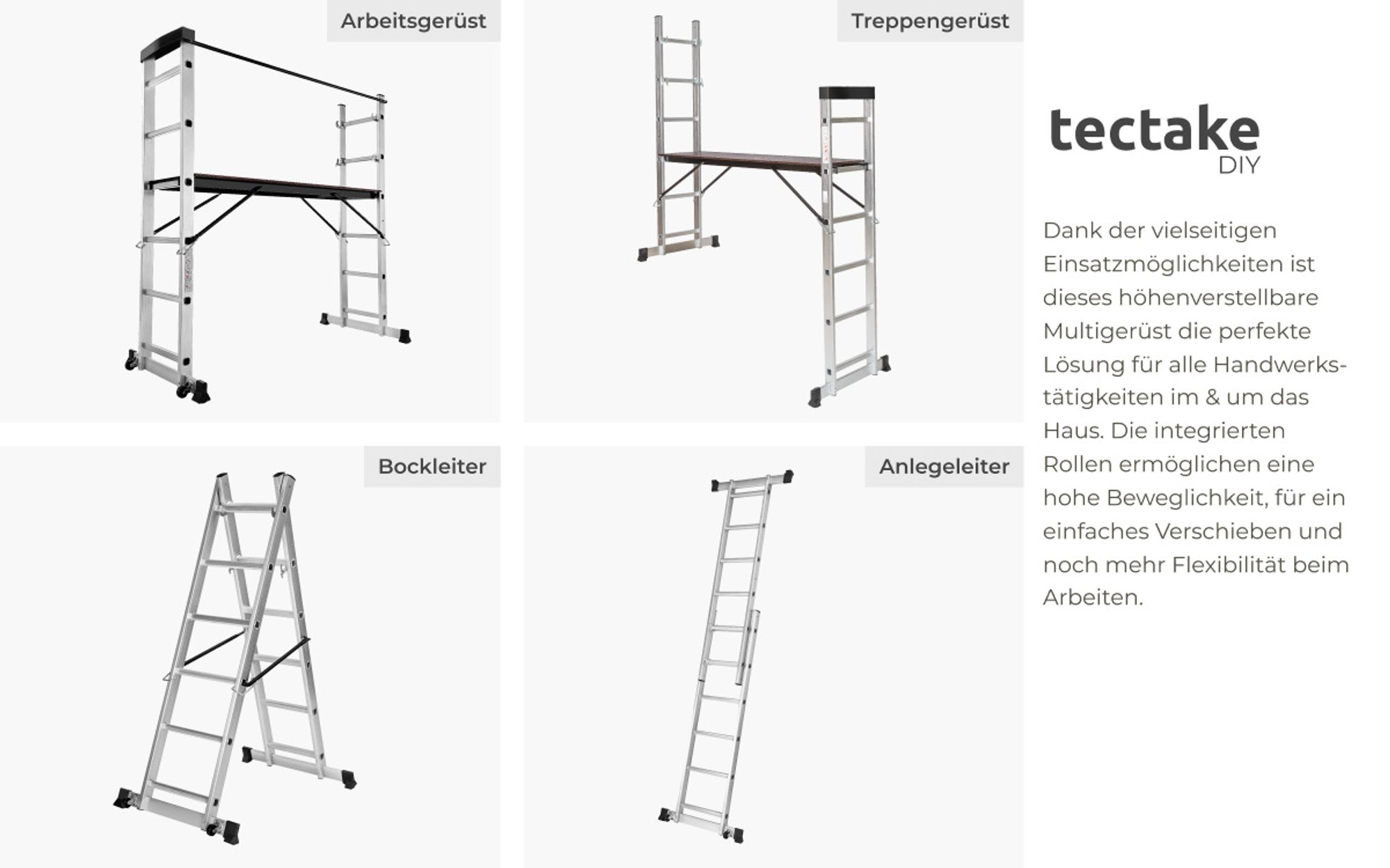 tectake® Aluminium Multigerüst 4 in 1 Belastbarkeit 150 kg