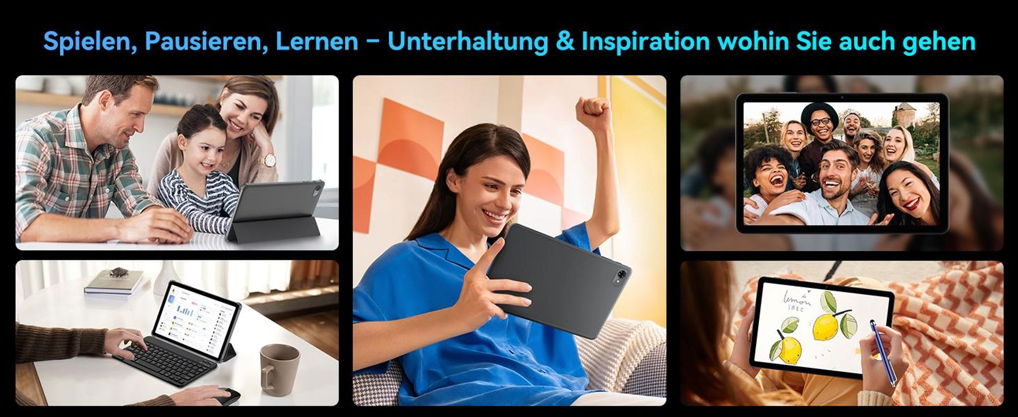 T80 (incl. Kopfhörer) Android 16 Tablet 10", 6GB RAM + 128GB ROM, 5G WiFi, Gemini Al,6000mAh. Perfekt für Gaming mit Dual-Kamera, BT5.0, O1TG&Type-C.