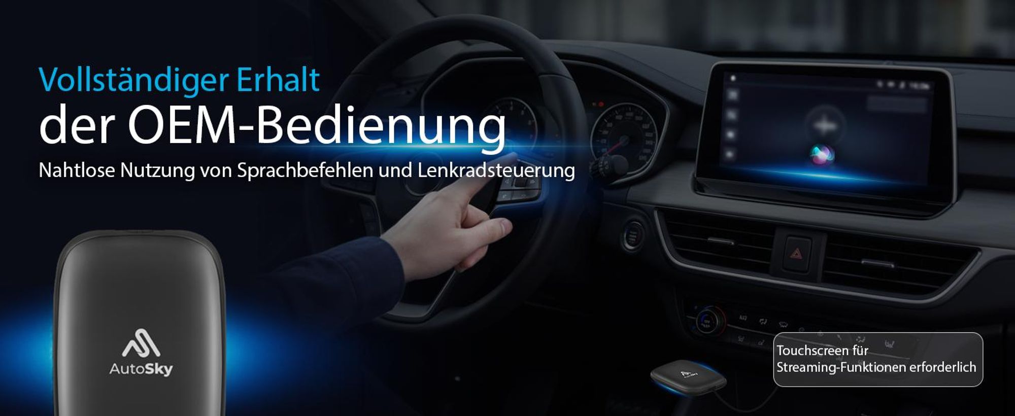 AutoSky Wireless CarPlay & Android Auto AI Box Lite – Für Fahrzeuge mit Wired Ca