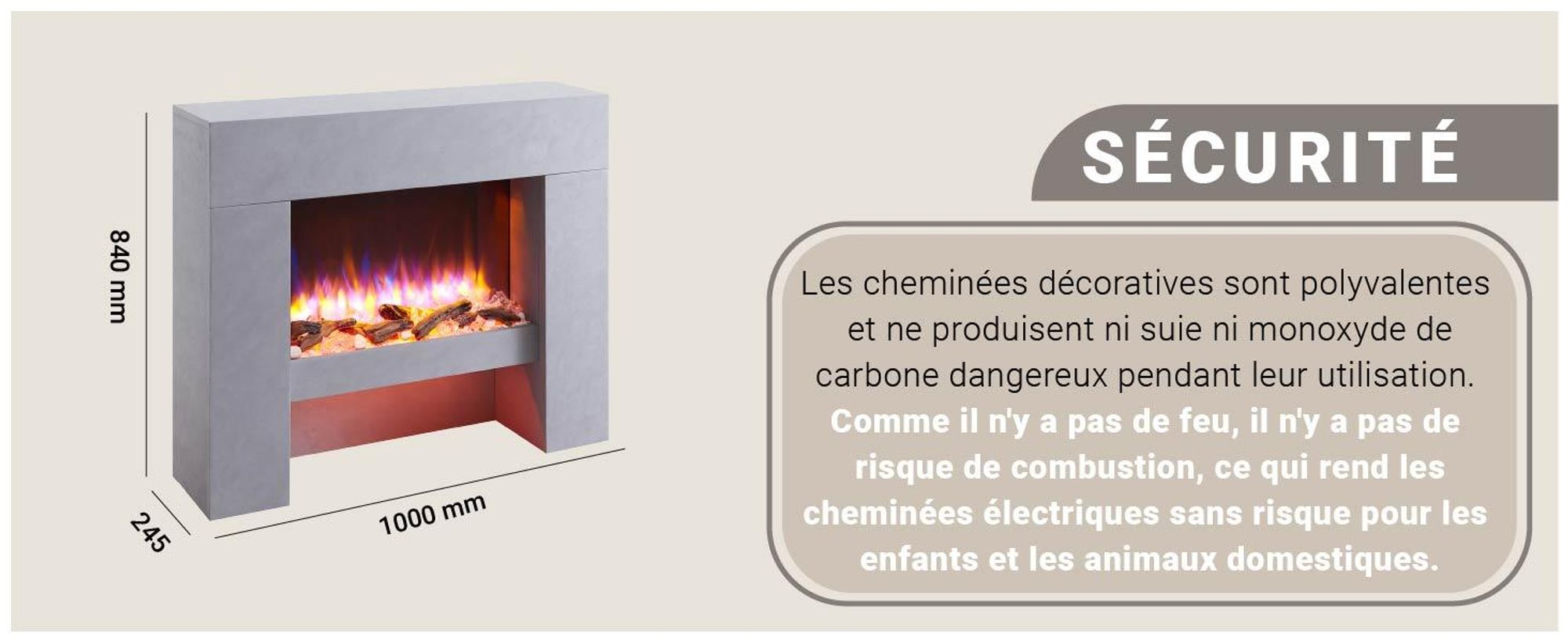 Cheminée électrique sur pied BALDERIA Naran – Puissance de chauffage jusqu'à 2 000 W, aspect béton