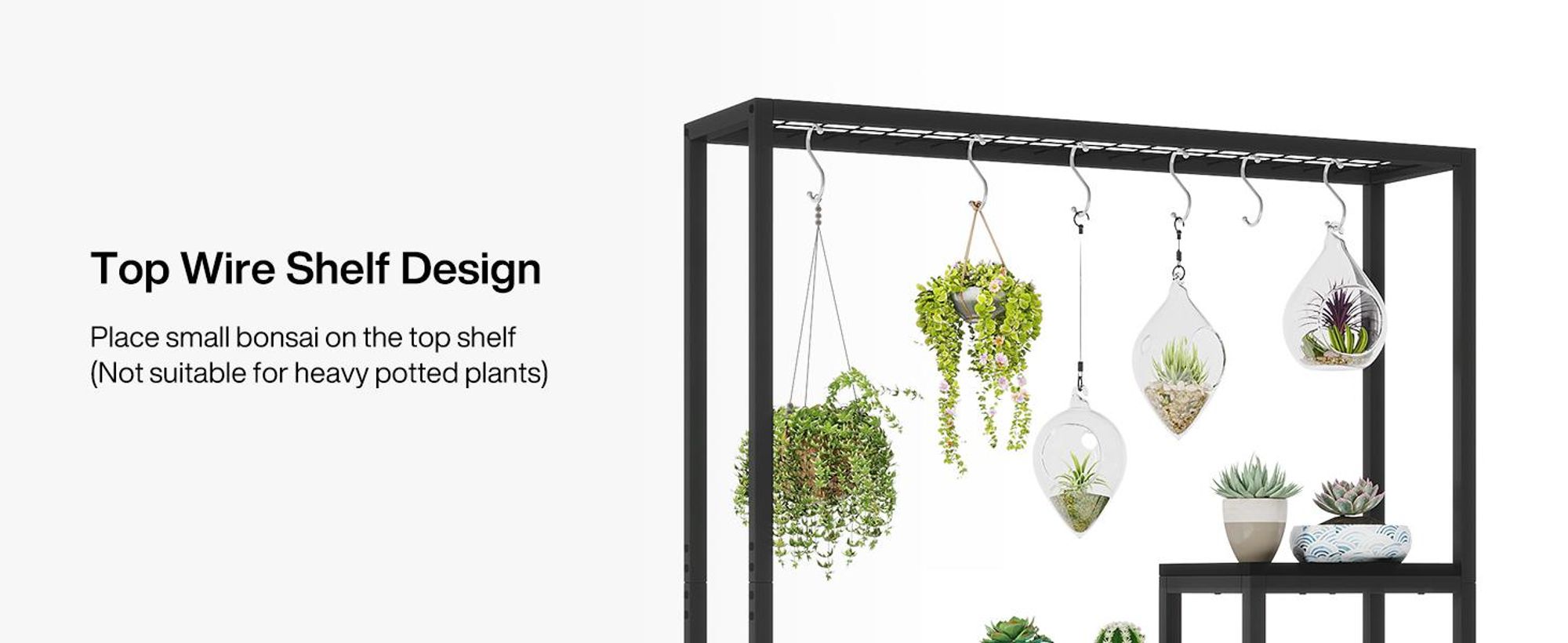 Tribesigns Blumenständer, 5 Ebenen Pflanzenregal mit 10 S-Haken, 180cm Hoch Pflanzenständer Metall Blumenregal für Indoor Balkon Boden (Schwarz)