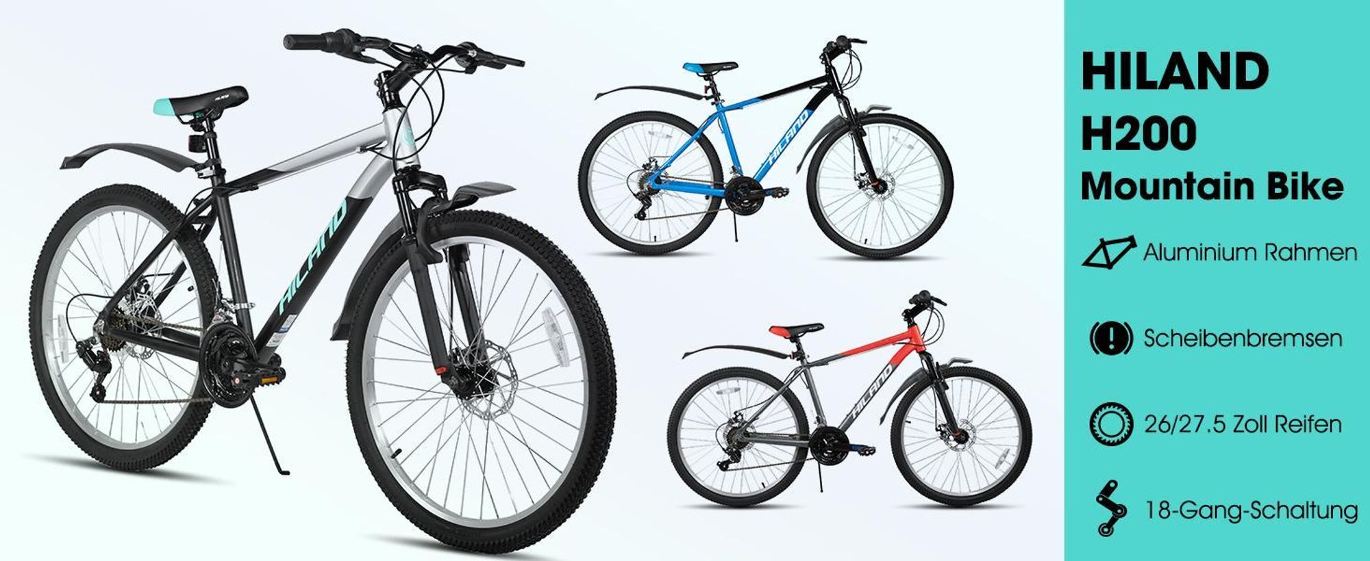 Hiland 27.5-Zoll-Herren-Mountainbike, 18-Gang, Federgabel, leichter Aluminiumrahmen, doppelte mechanische Scheibenbremsen, MTB Fahrrad für Erwachsene