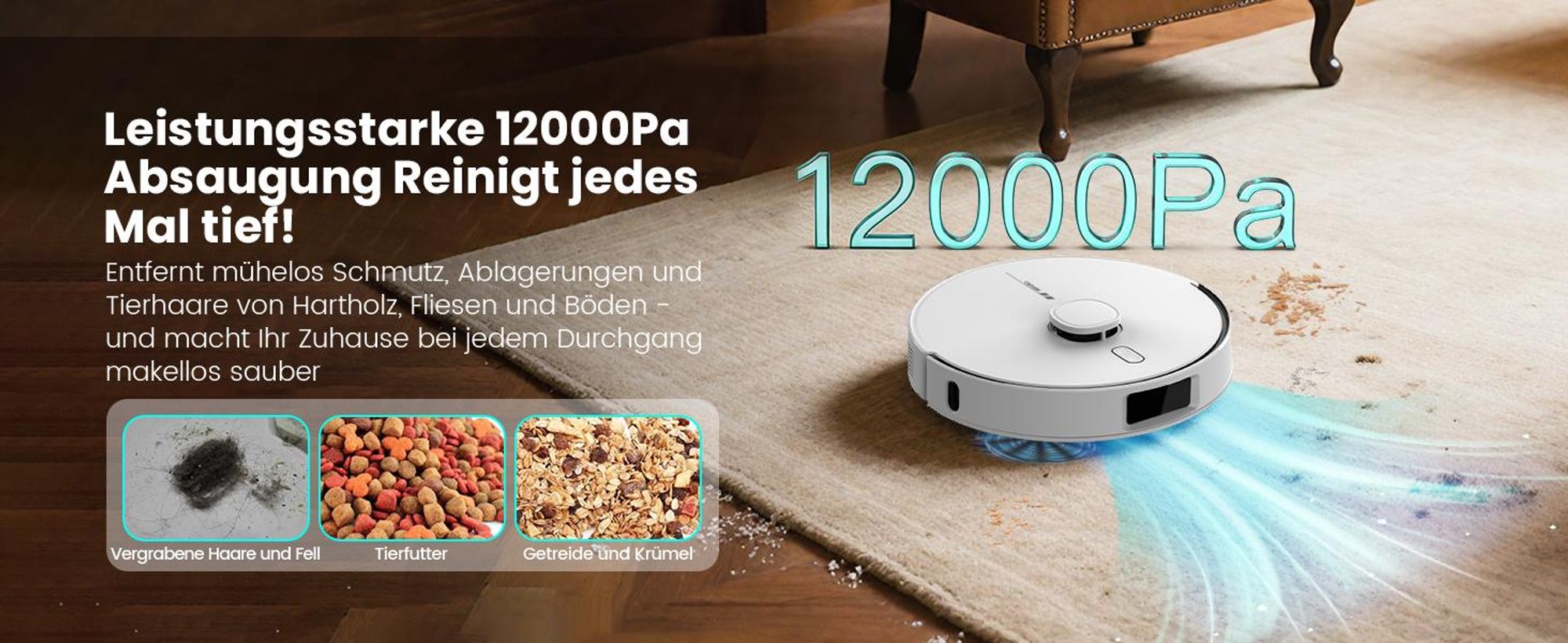 AIRROBO L60+ Staubsauger Roboter Saugroboter mit Wischfunktion, Auto-Staubentleerung, LiDAR-Navigation, 12000Pa, für Teppiche und Tierhaare