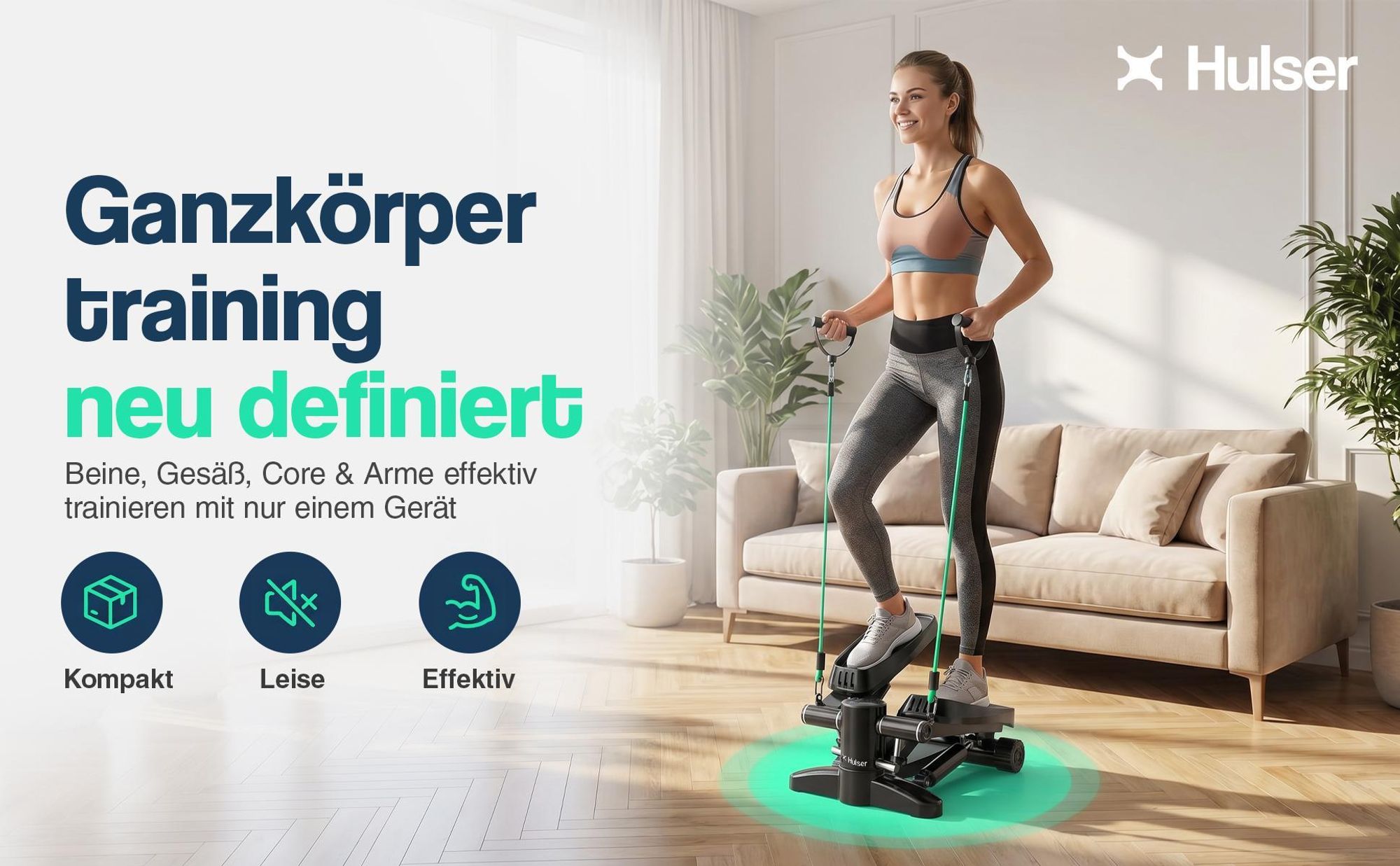 Hulser 2-in-1 Stepper mit Display - Ganzkörpertrainer mit Anpassbarem Widerstandssystem & Mit 12-teiligem Widerstandsband-Set - Widerstandsbändern