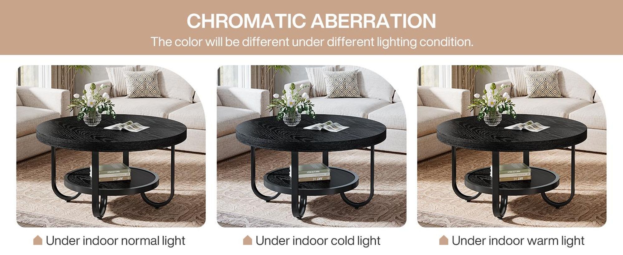 Tribesigns Runder Couchtisch, Industrial 2-stöckiger Sofatisch mit Lagerung Regale, 79 cm Mitte Tisch Sofa Beistelltisch, Schwarz