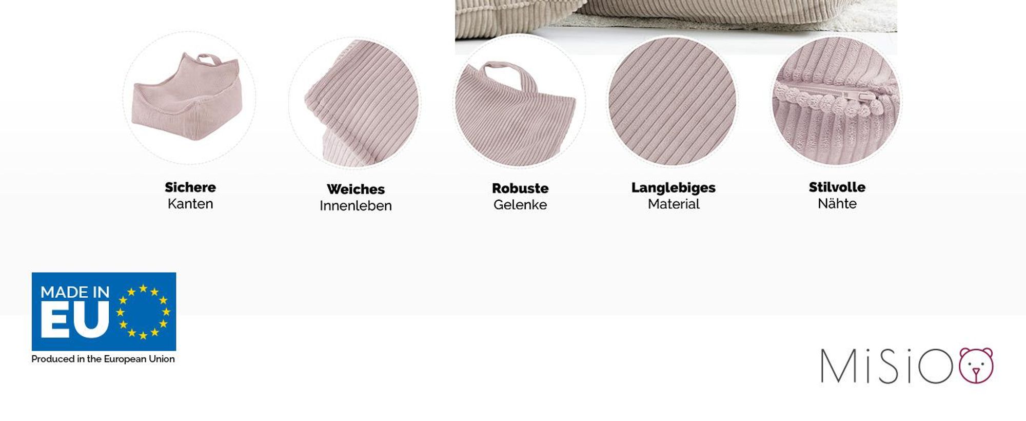 MISIOO Sitzsack Kinder - Kindersessel Ab 1 Jahr - Bequemer Kinder Sessel - Stabil und Weich -Corduroy Material - 77x67x50cm