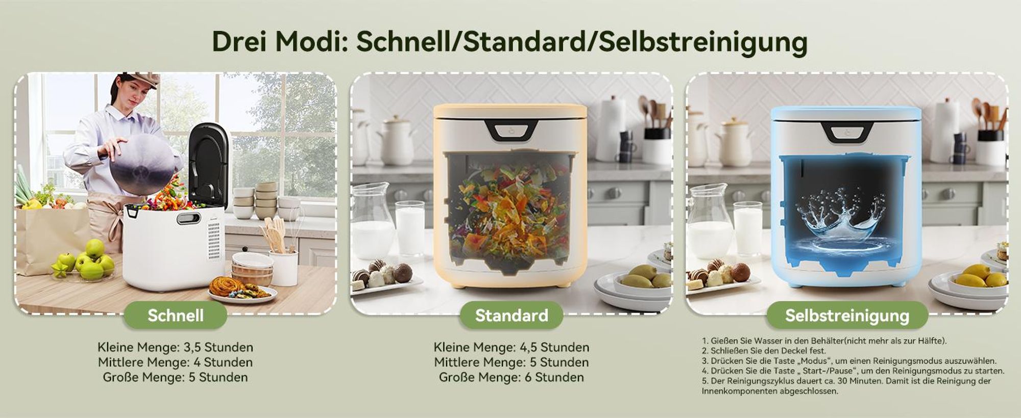 Puluomis Intelligenter Elektrischer Komposter 4.2L, 3-in-1 selbstreinigend, geruchsfrei und leiser Küchenkomposter, für Obst-/Gemüseabfälle Küche