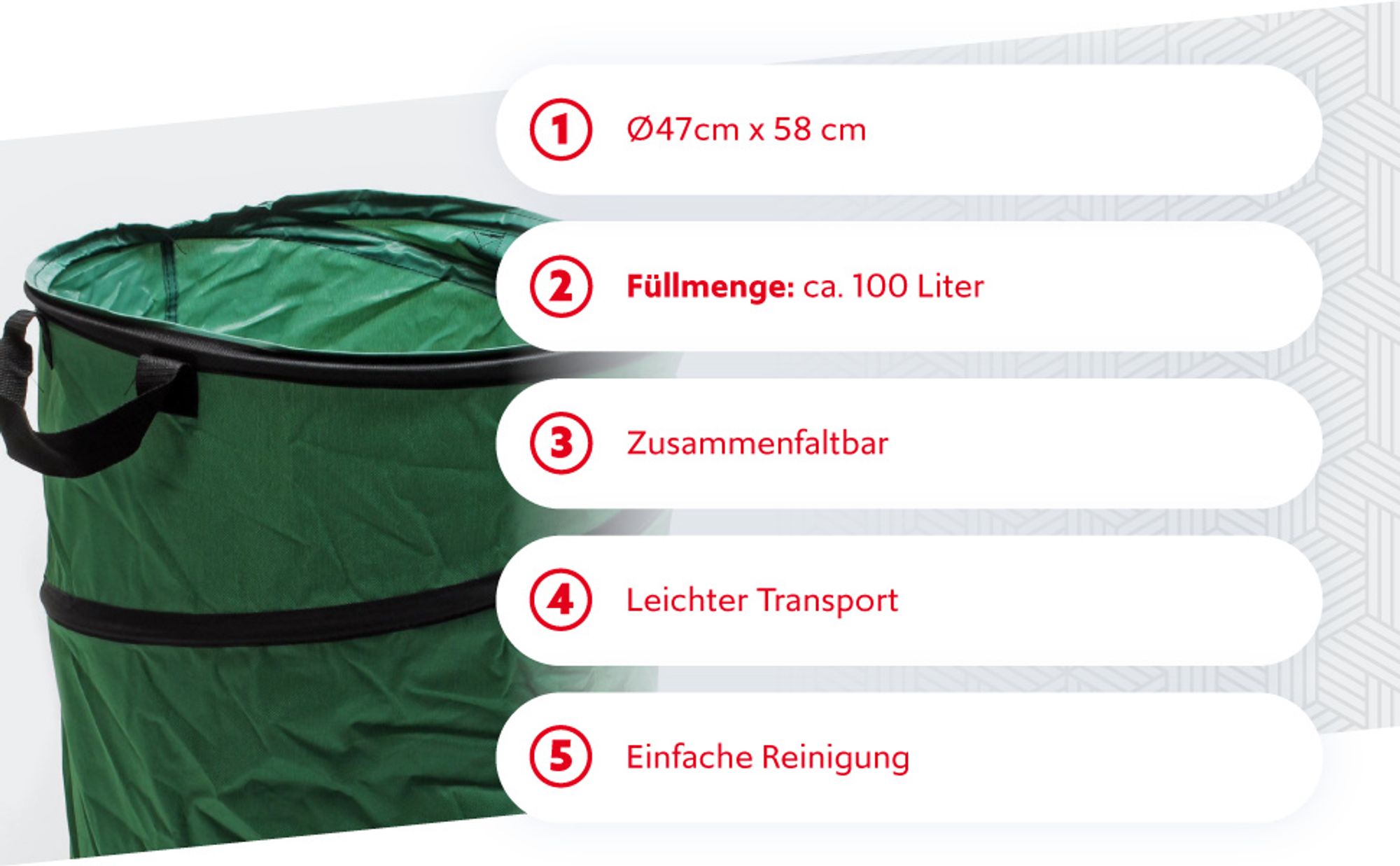 Wiltec 3x Laubsack rund 100l Grün Pop Up Faltbar 600D-Oxford-Polyester Abfallsammlung Rasensack Gewebesack Robust Gartenabfälle