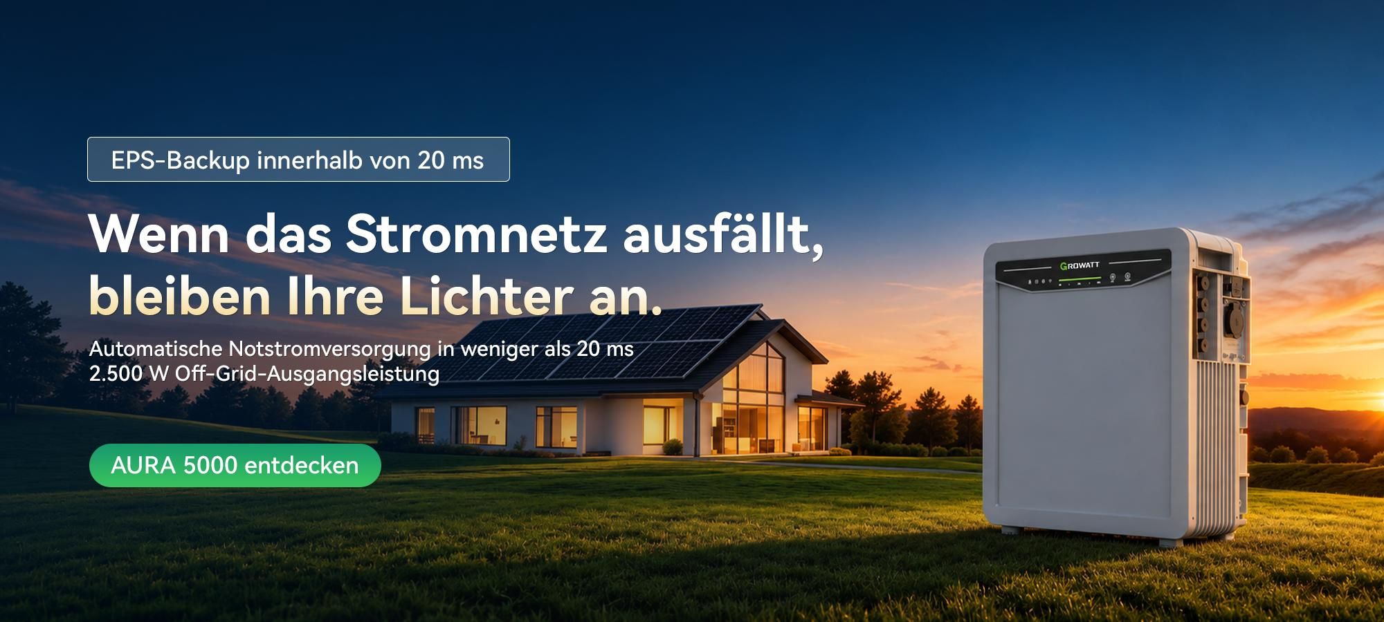 Powerness® Balkonkraftwerk Speicher, 5 kWh Growatt Aura 5000 mit 2300W PV-Eingangsleistung IP66 für Balkonkraftwerk (0% MwSt)