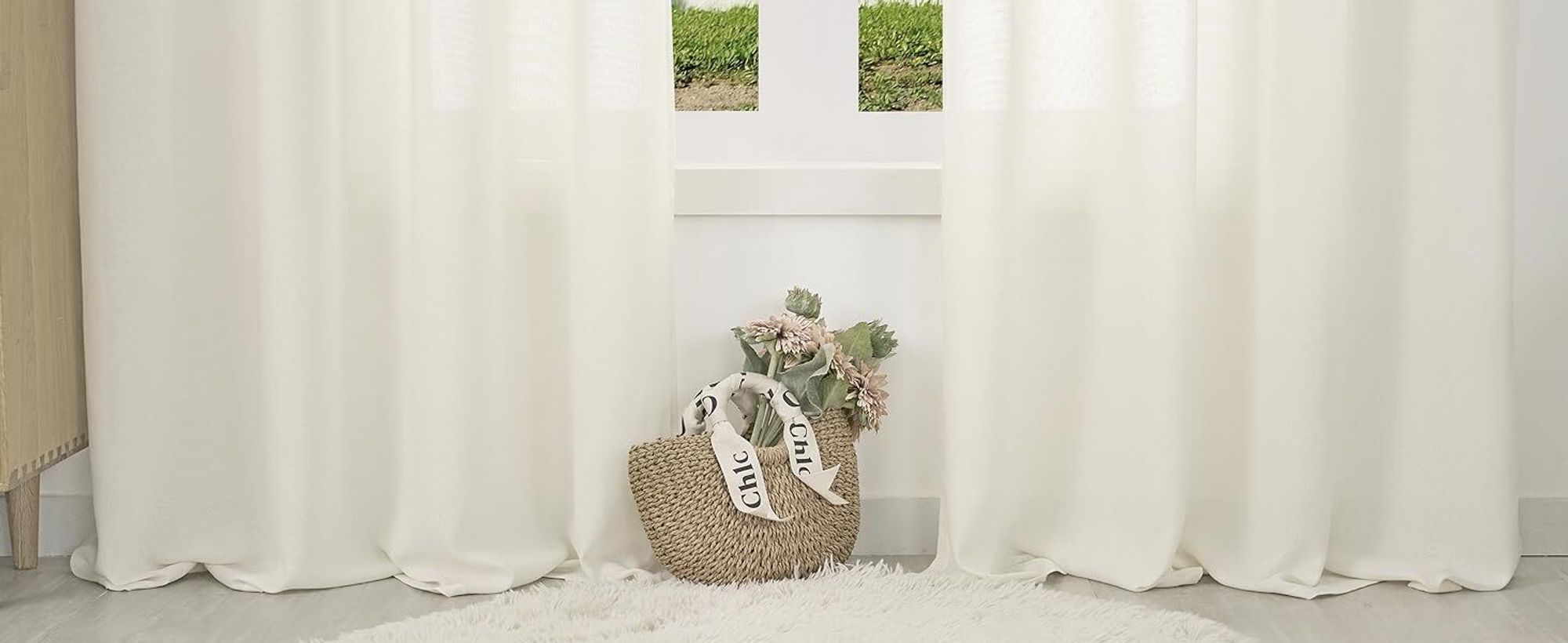 WOLTU 2er Set Leinenvorhänge mit Ösen Halbtransparent 245x135 cm Modern Creme