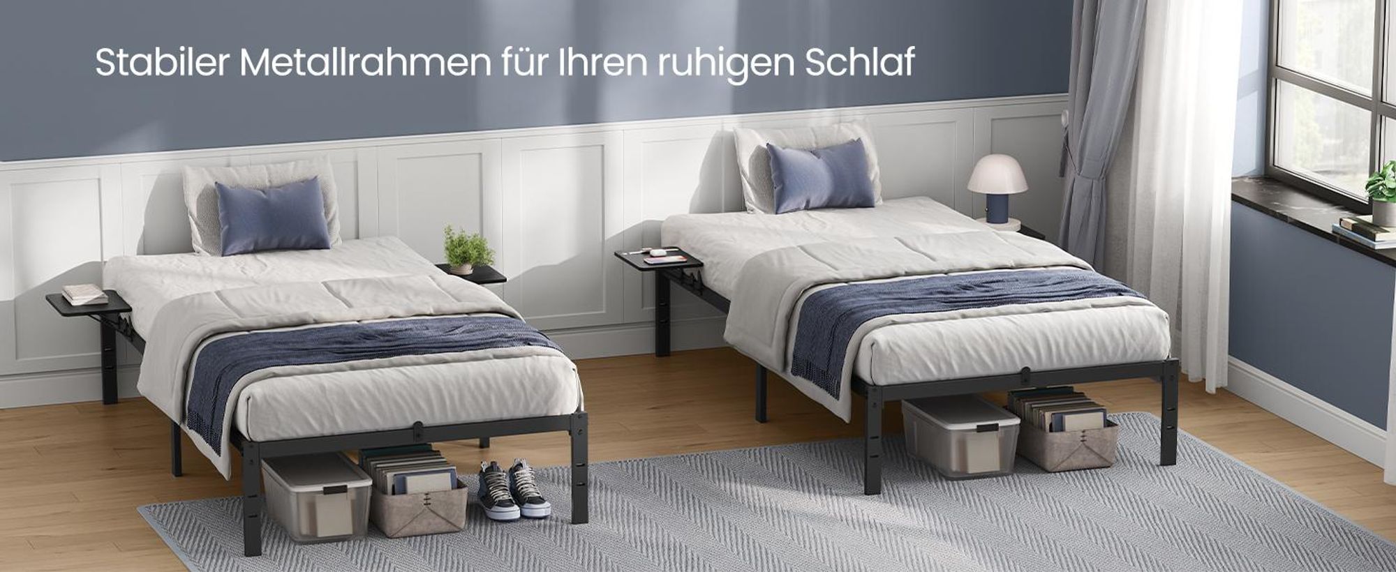 VASAGLE Bettgestell, mit Aufbewahrungsregalen, 200 x 90 cm