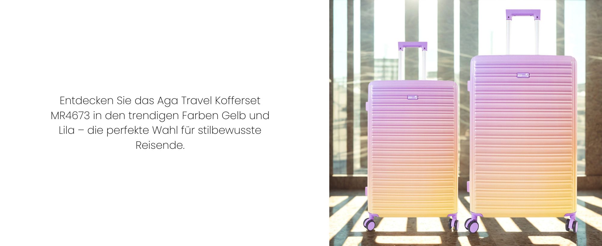 Aga Travel Kofferset 2-teilig MR4673 – Trolley Koffer 66L & 93L in Gelb/Violett – Hartschale ABS+PC mit TSA-Schloss & 360° Rollen, leicht & robust