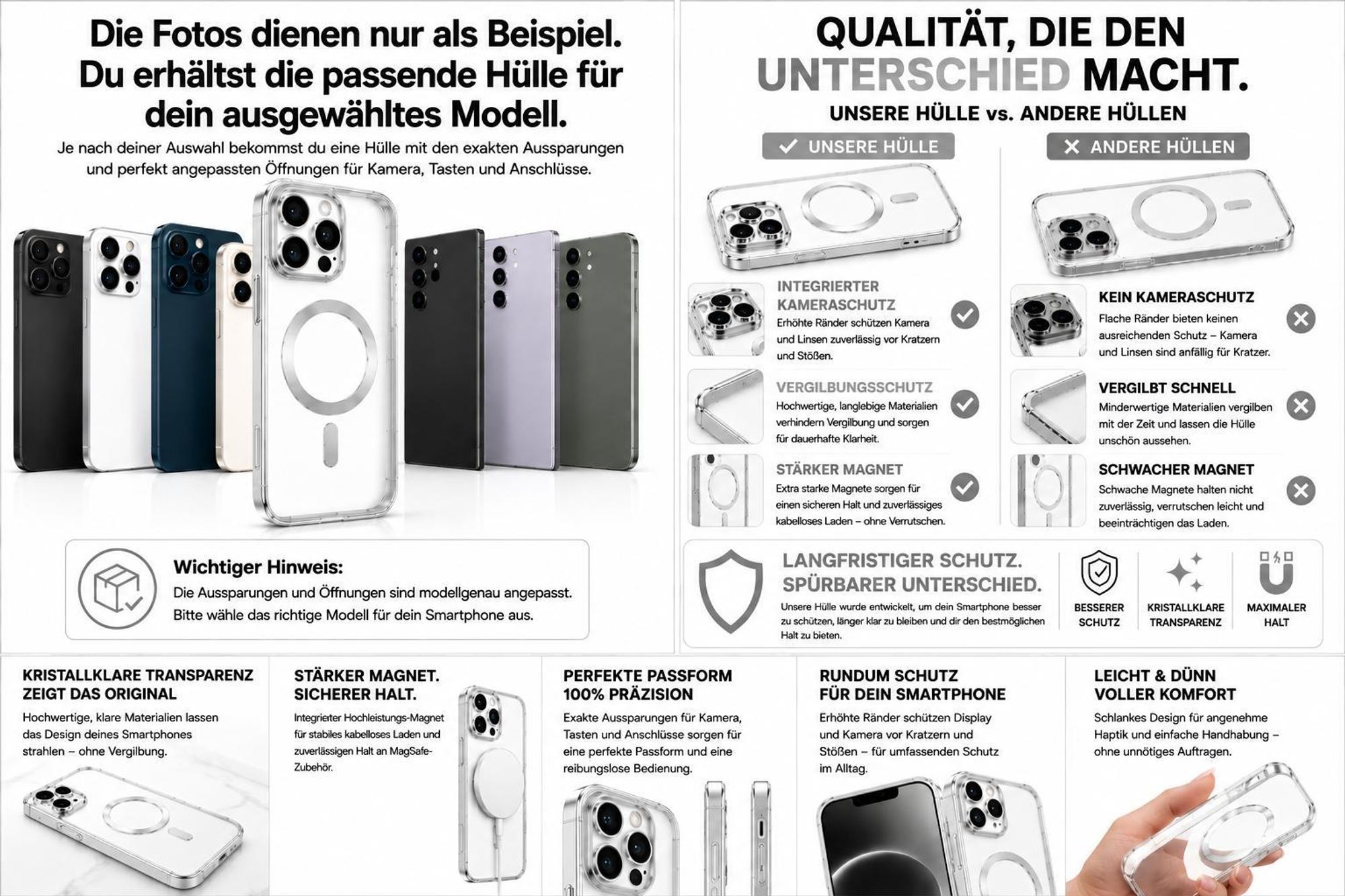 Magnet Handy Hülle passend für Samsung Galaxy A55 | Schutzhülle mit Kameraschutz Tasche Schutz Case | kompatibel mit Magsafe | TPU Silikon Silber