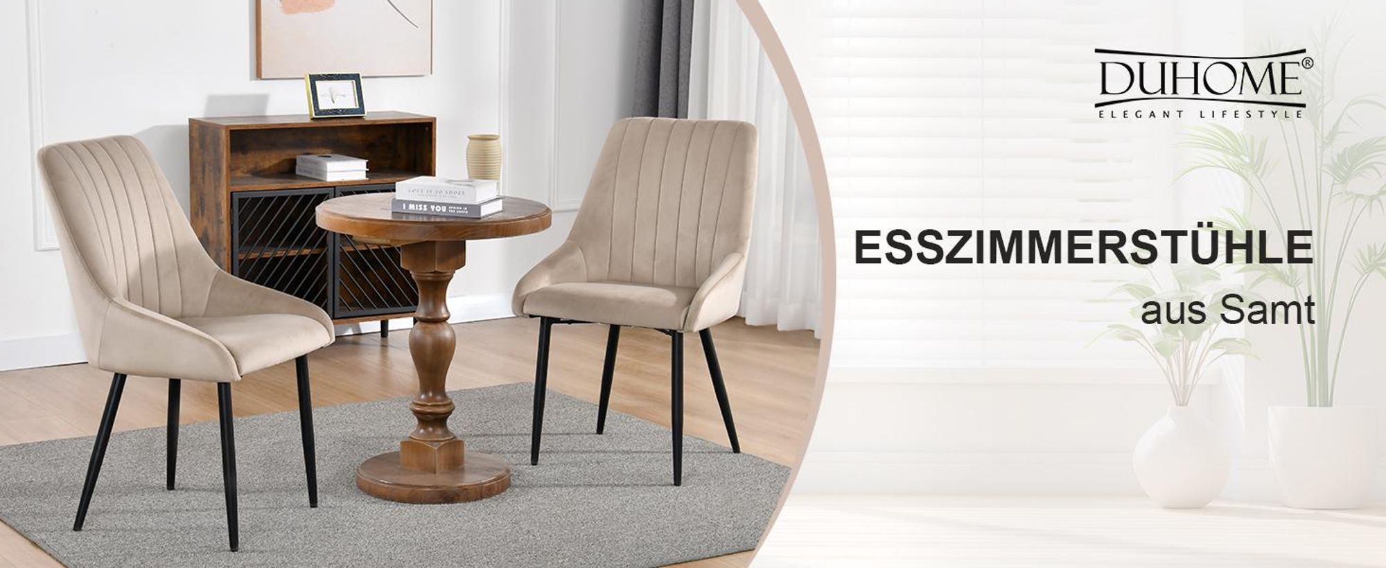 2er Set Esszimmerstuhl Polsterstuhl Stoff Samt Stuhl Retro Metallbeine, Farbe:Beige, Material:Samt
