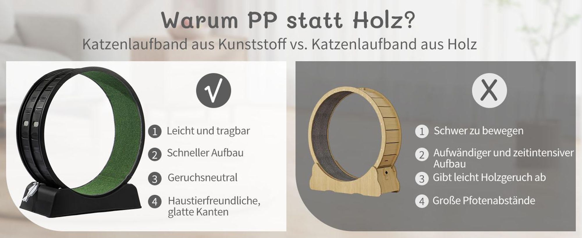 FCH Katzenlaufrad, Laufband für Katzen, Innendurchmesser 80cm, PP-Kunststoff, leise Laufband und Sicherheitsschloss-Design, Schwarz
