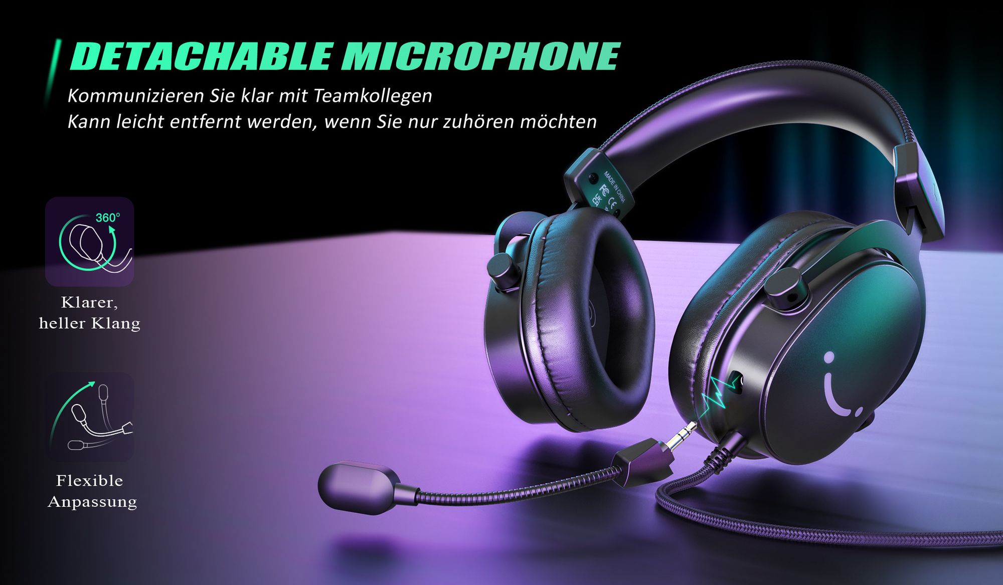Fifine Headset Over-Ear Gaming-Headset mit Mikrofon Abnehmbar USB Headset mit Kabel