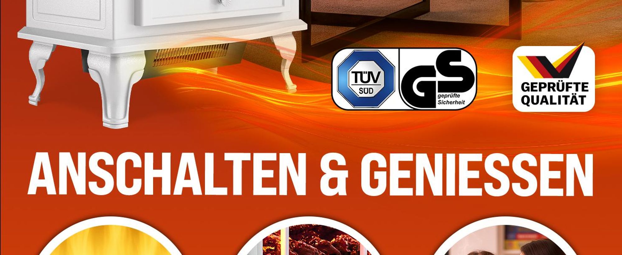 MONZANA® Elektrokamin mit LED Flammeneffekt Heizlüfter 2000W 2 Heizstufen Thermostat Kamin Feuer Ofen Heizstrahler Wohnzimmer Heizung 60x50x30cm Weiß