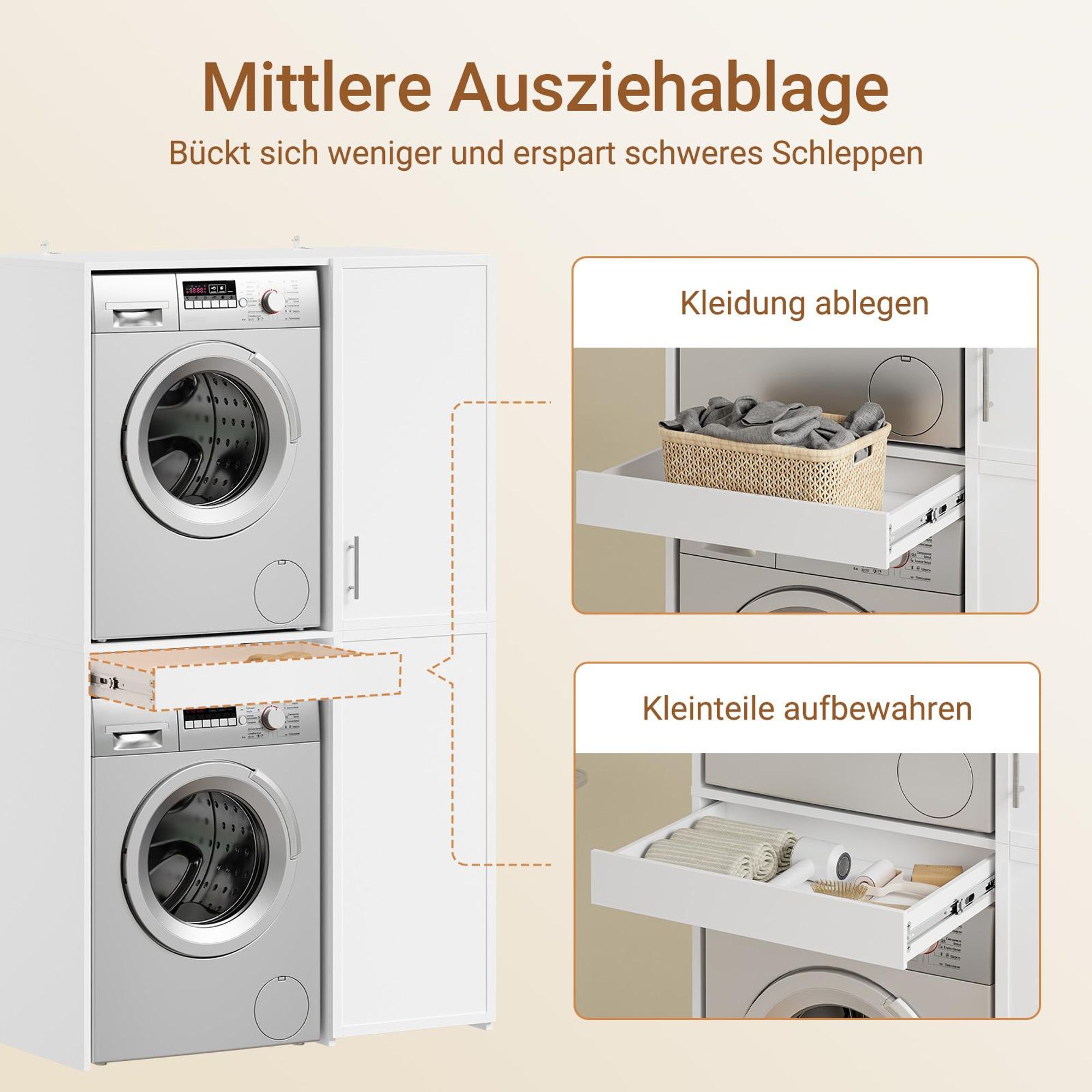 SoBuy Waschmaschinen-Schrank mit Türen und Schublade, Wäschetrockner-Kombi, Weiß, modern Hoher vertikaler Schrank BZR231-W