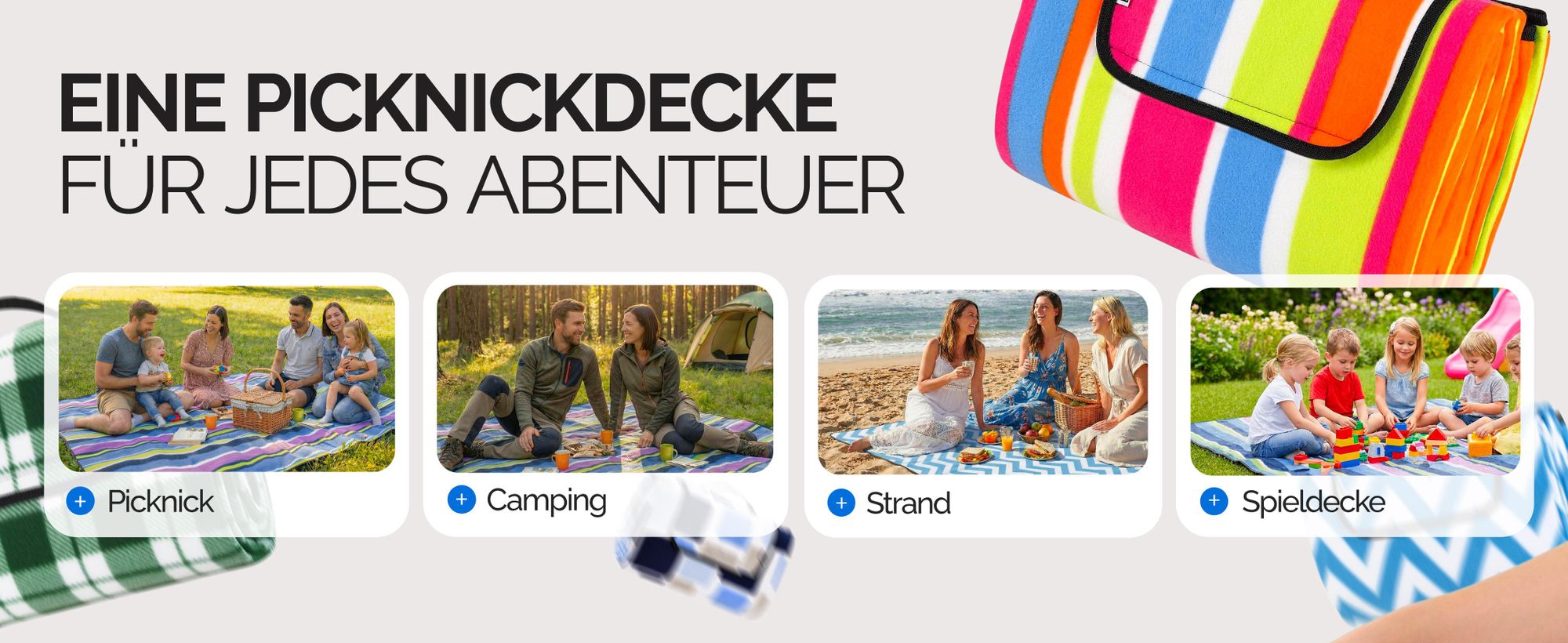 DETEX® Picknickdecke Campingdecke XXL 200x200 cm Wasserdicht Wärmeisoliert Waschbar Fleece Faltbar für 4-6 Personen Garten Stranddecke Blumen