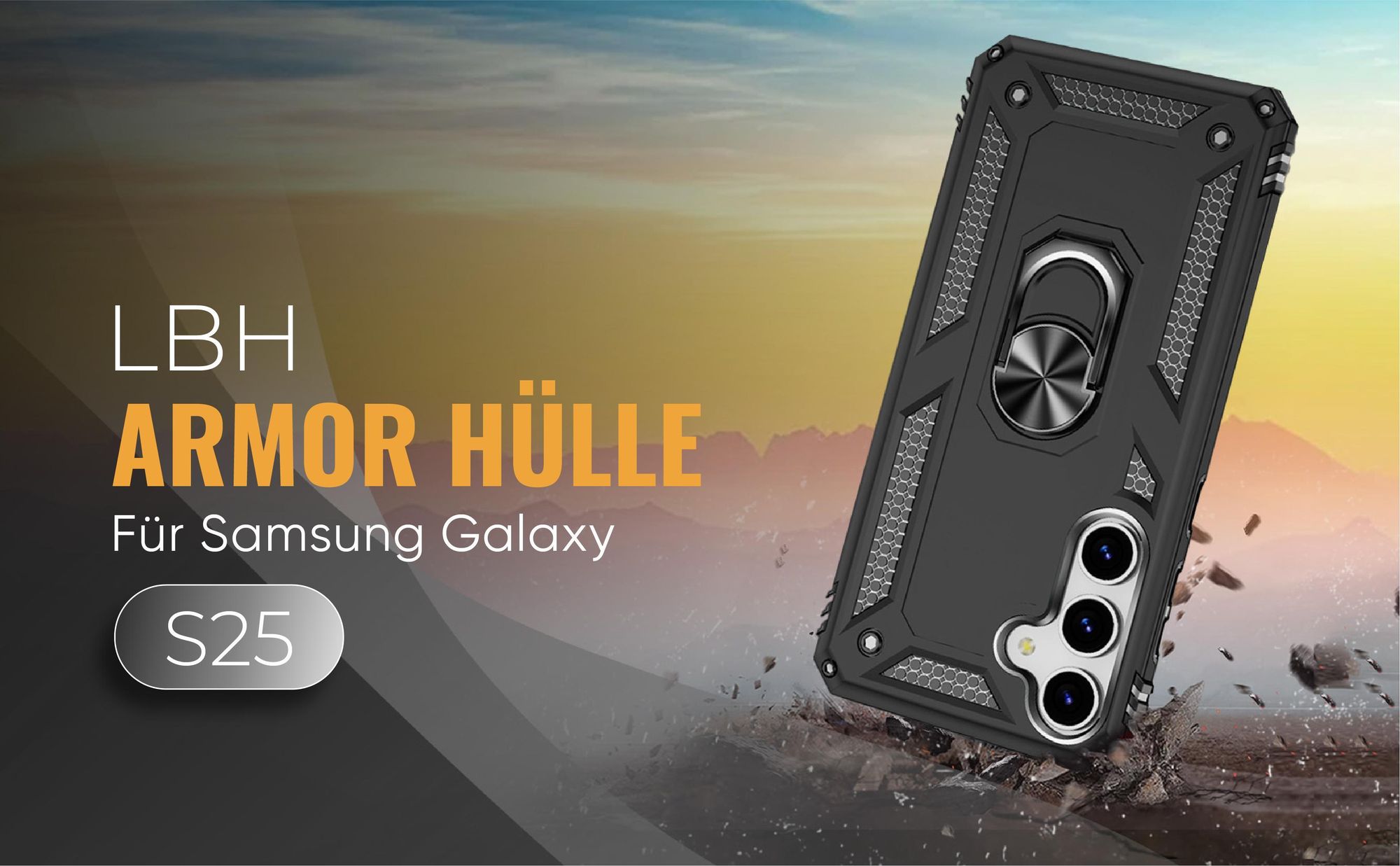 Schwarze Outdoorhülle für Samsung Galaxy S25