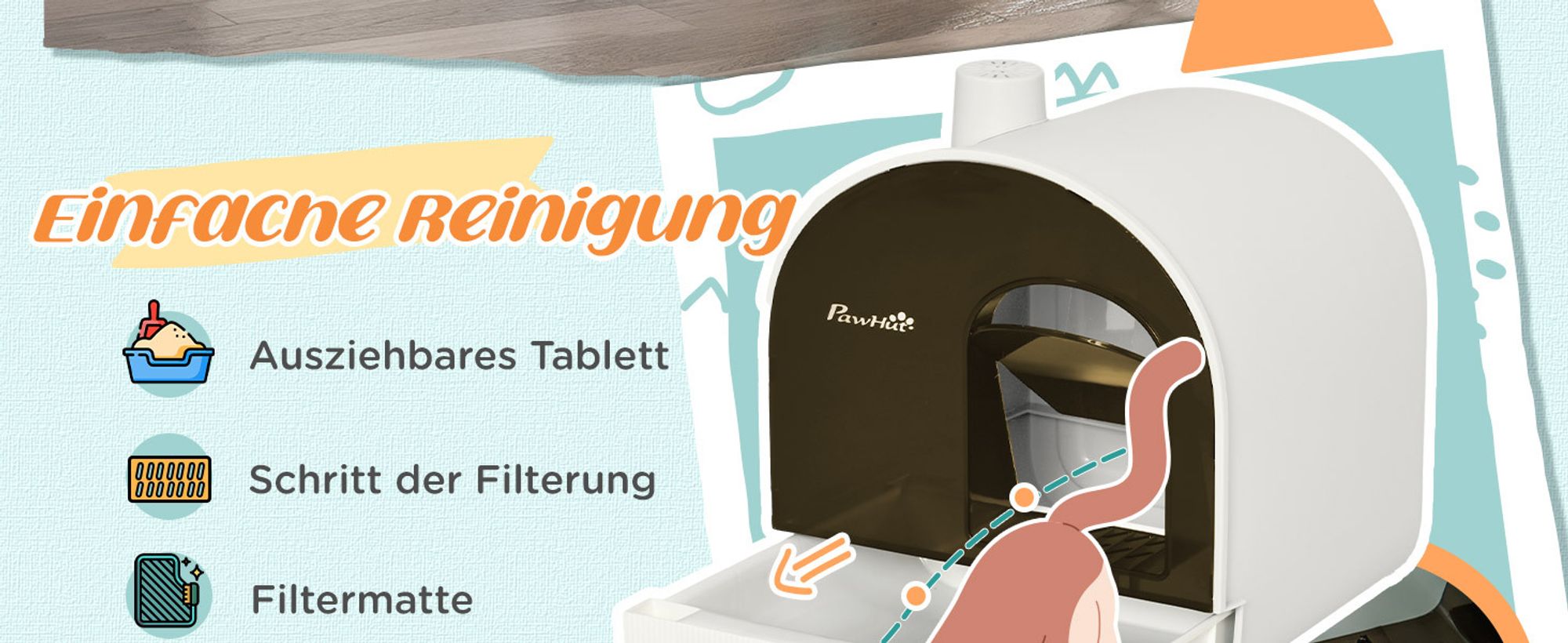 PawHut Katzentoilette Katzenklo mit Haube und Deckel Katzenstreu Matte Weiß