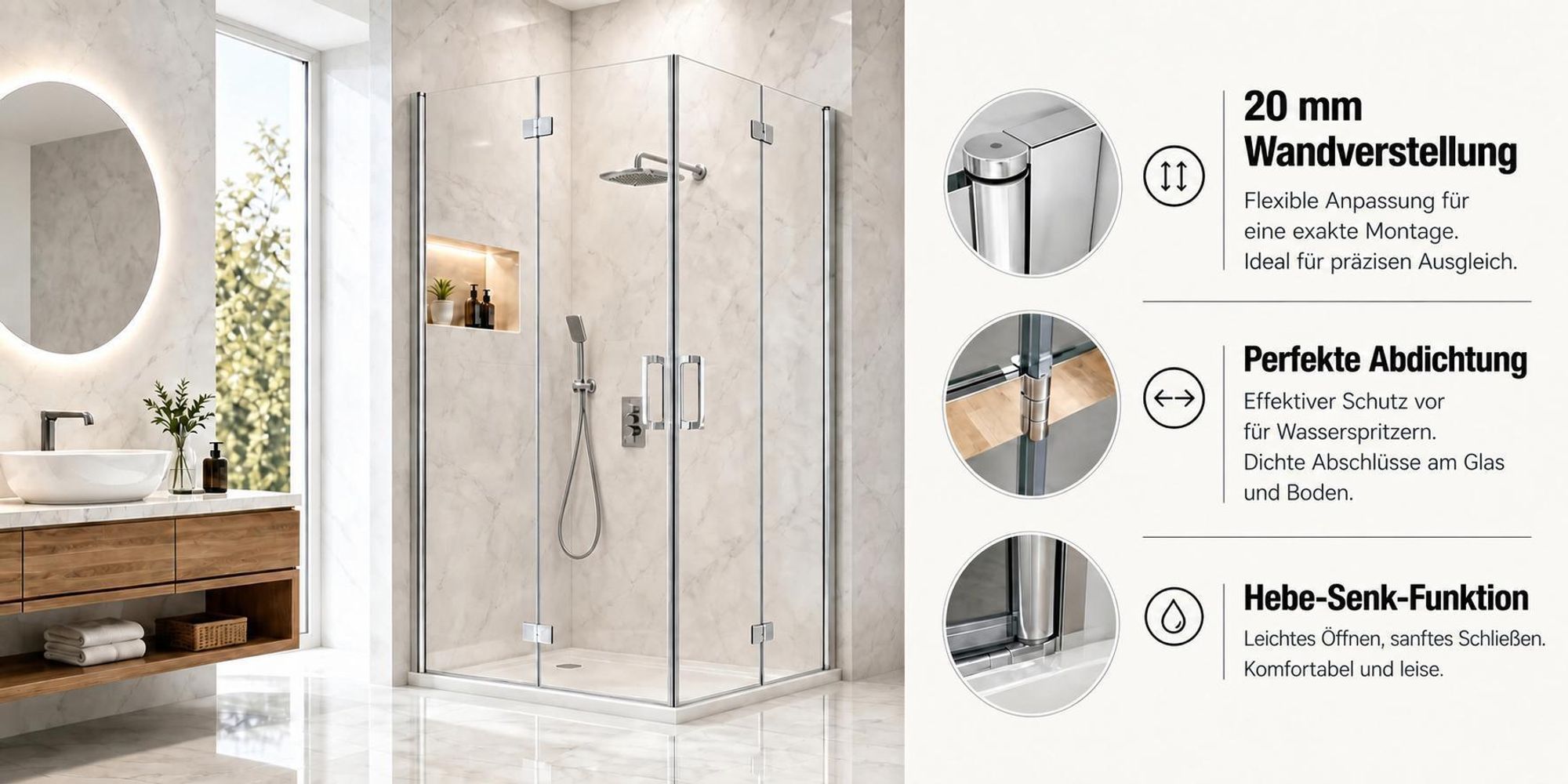 Duschkabine 120x120 Eckig Dusche Falttür 180º Duschwand Duschabtrennung NANO Glas 185cm DB+DB