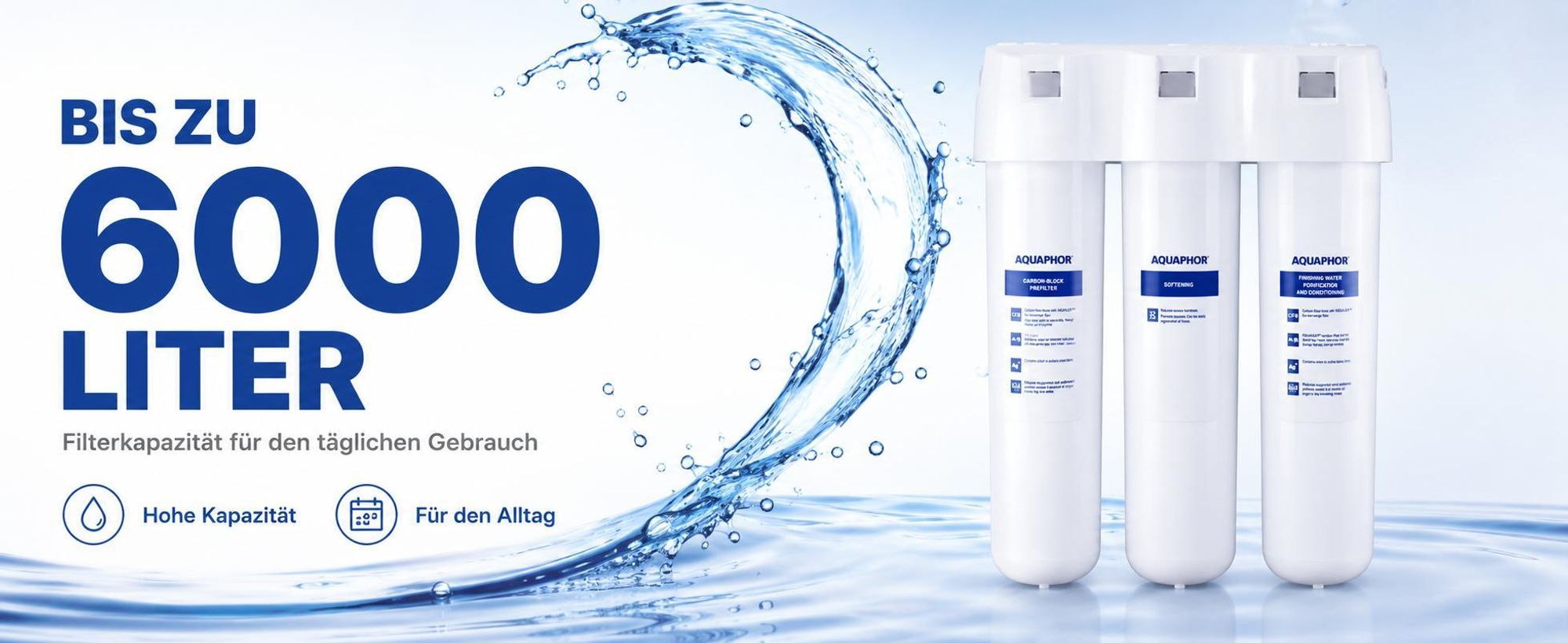 Aquaphor Crystal H Unterirdischer Filter, reduziert Kalkablagerungen 3-stufige Filterung bis zu 6000L