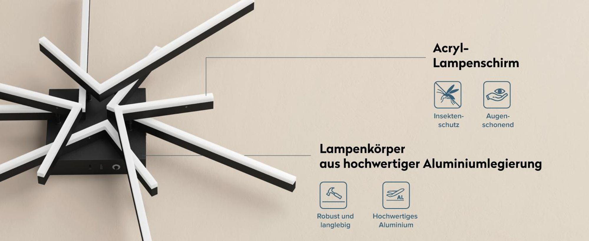 doporro LED Deckenleuchte 72W, 80 cm Deckenlampe für Wohnzimmer oder Küche, einstellbare Farbtemperatur 3000K/4200K/6400K, Sandschwarz Alivetta25038