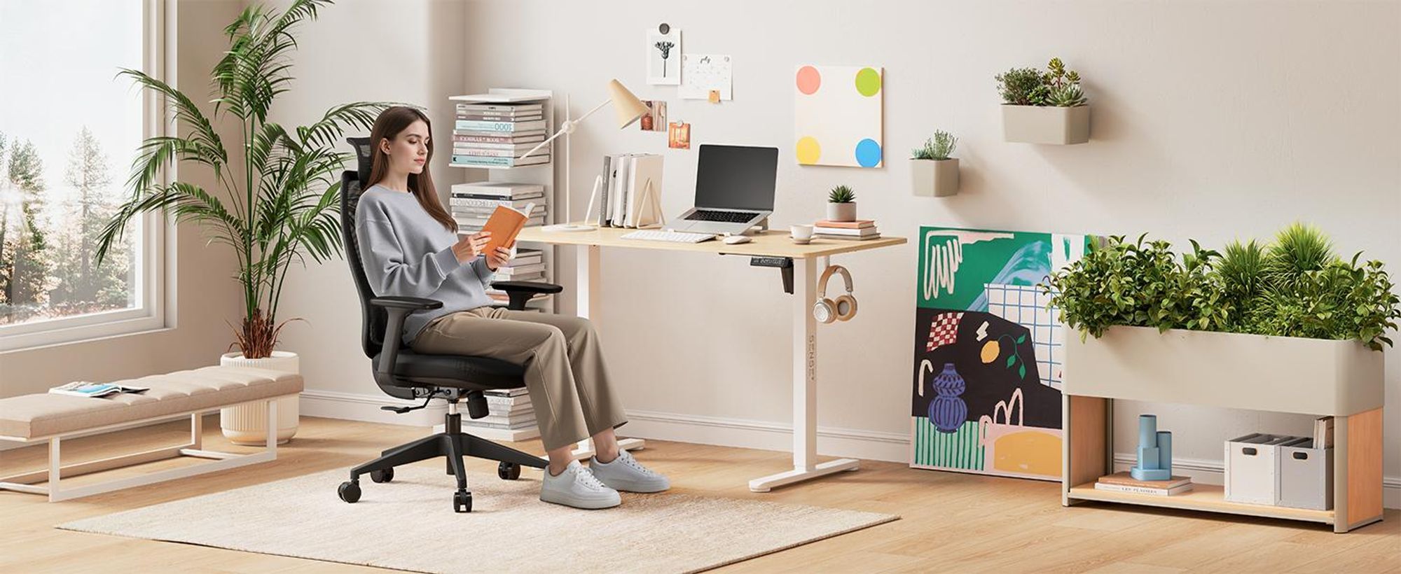 SENSE7 Moyo Ergonomischer Bürostuhl Schreibtischstuhl Schwarz 3D-Armlehnen Netzrücken Lendenwirbelstütze Chefsessel Homeoffice PC Stuhl 150 kg